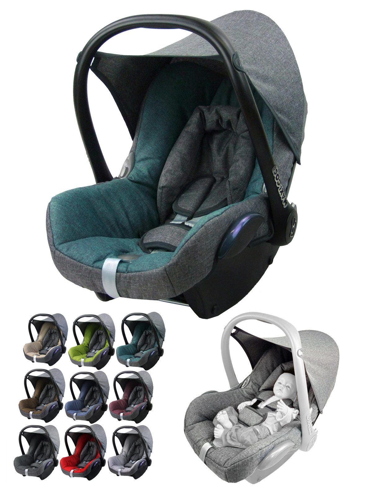 BambiniWelt by Rafael K. Babyschale Ersatzbezug kompatibel mit Maxi Cosi Cabrio Fix Babyschale 6-tlg, ab: 0+, bis: 14 Monate