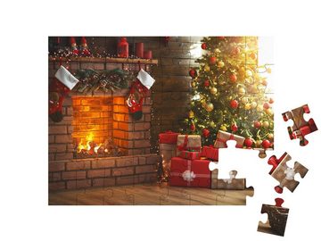puzzleYOU Puzzle Weihnachtszimmer, Tannenbaum, Kamin und Geschenke, 48 Puzzleteile, puzzleYOU-Kollektionen Weihnachten