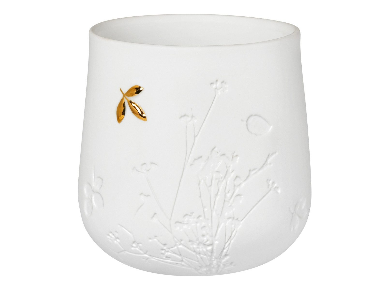 räder design stories Teelichthalter Tischlicht Goldenes Blatt weiß 8cm