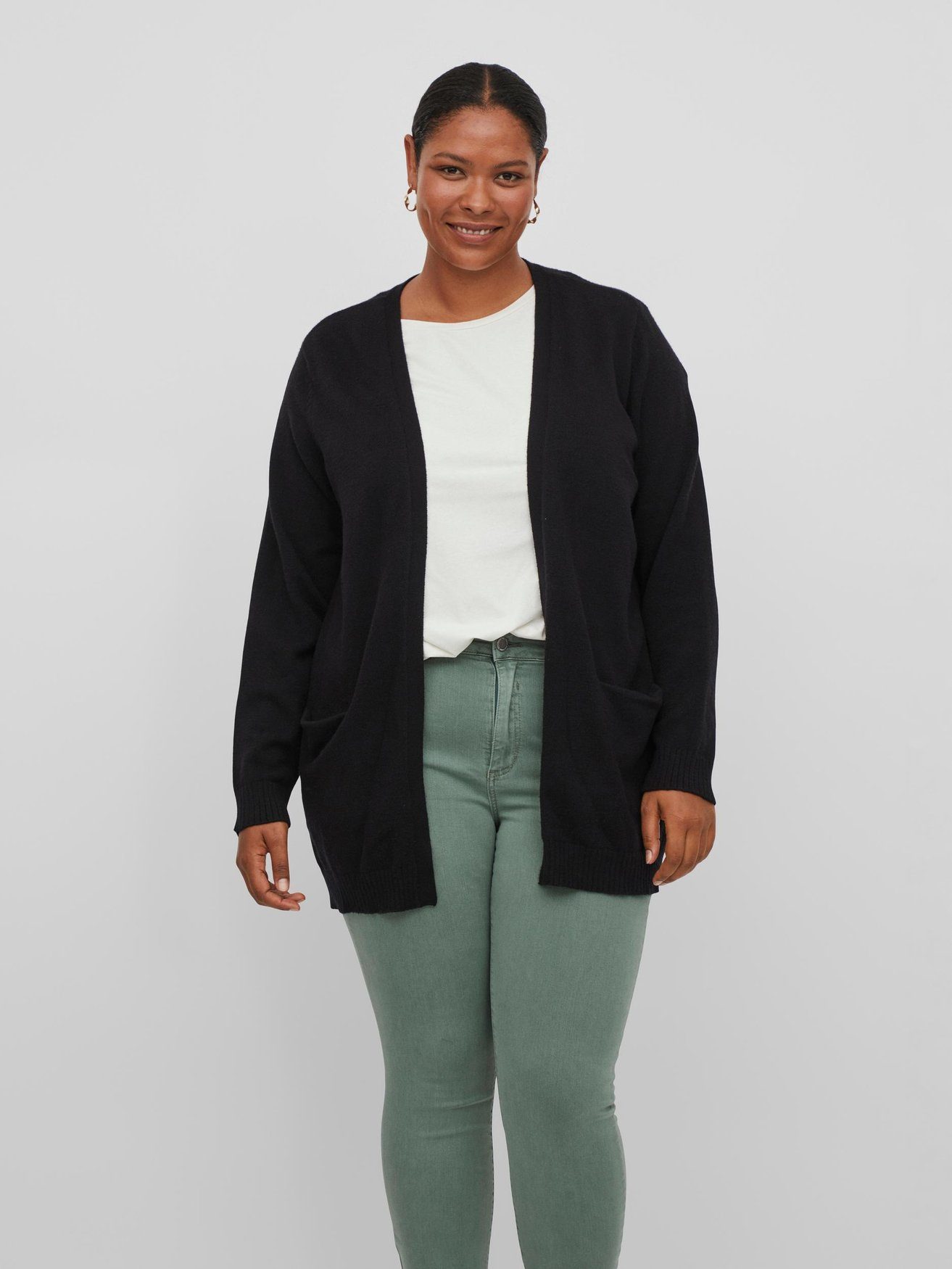 Vila Cardigan Plus Size Strickjacke Stretch Cozy Cardigan Übergröße VIRIL 6133 in Schwarz-2