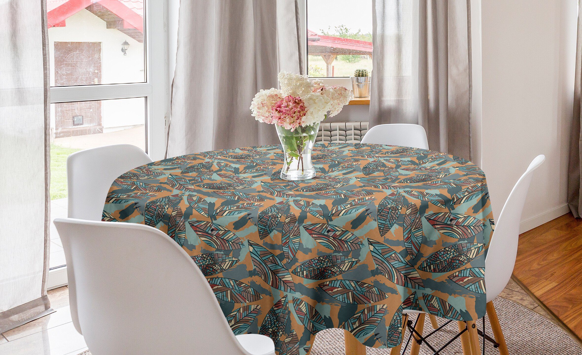 Abakuhaus Tischdecke für Pinsel Esszimmer Abdeckung mit Dekoration, Abstrakt Kreis Küche Blätter Tischdecke