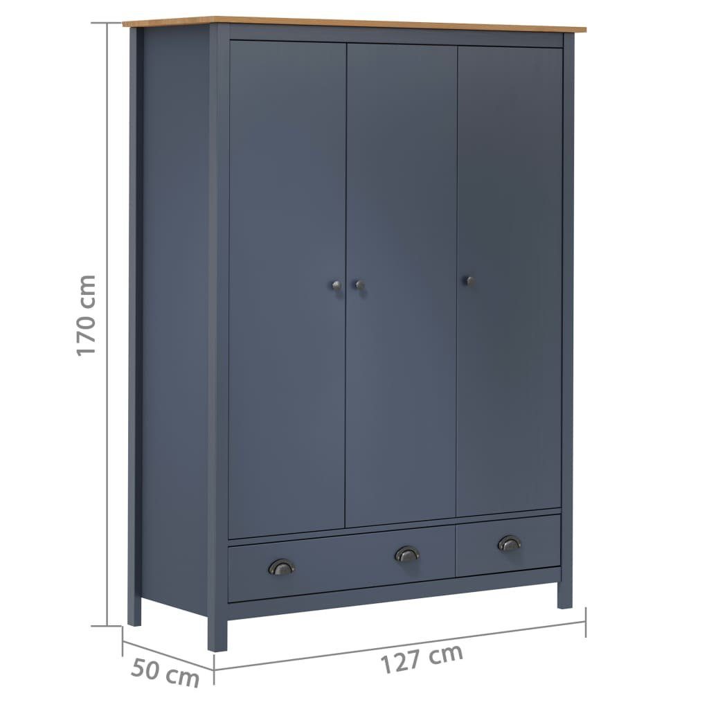 Grau Türen 127x50x170 mit 3 Kleiderschrank Kiefernholz (1-St) furnicato cm Hill