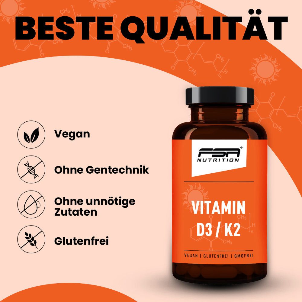 FSA NUTRITION Vitamin D3 + K2-MK7 Depot hochdosiert mit 5000 IE D3 + 100 µg K2 MK-7 Tabletten, 180 St., 45 g