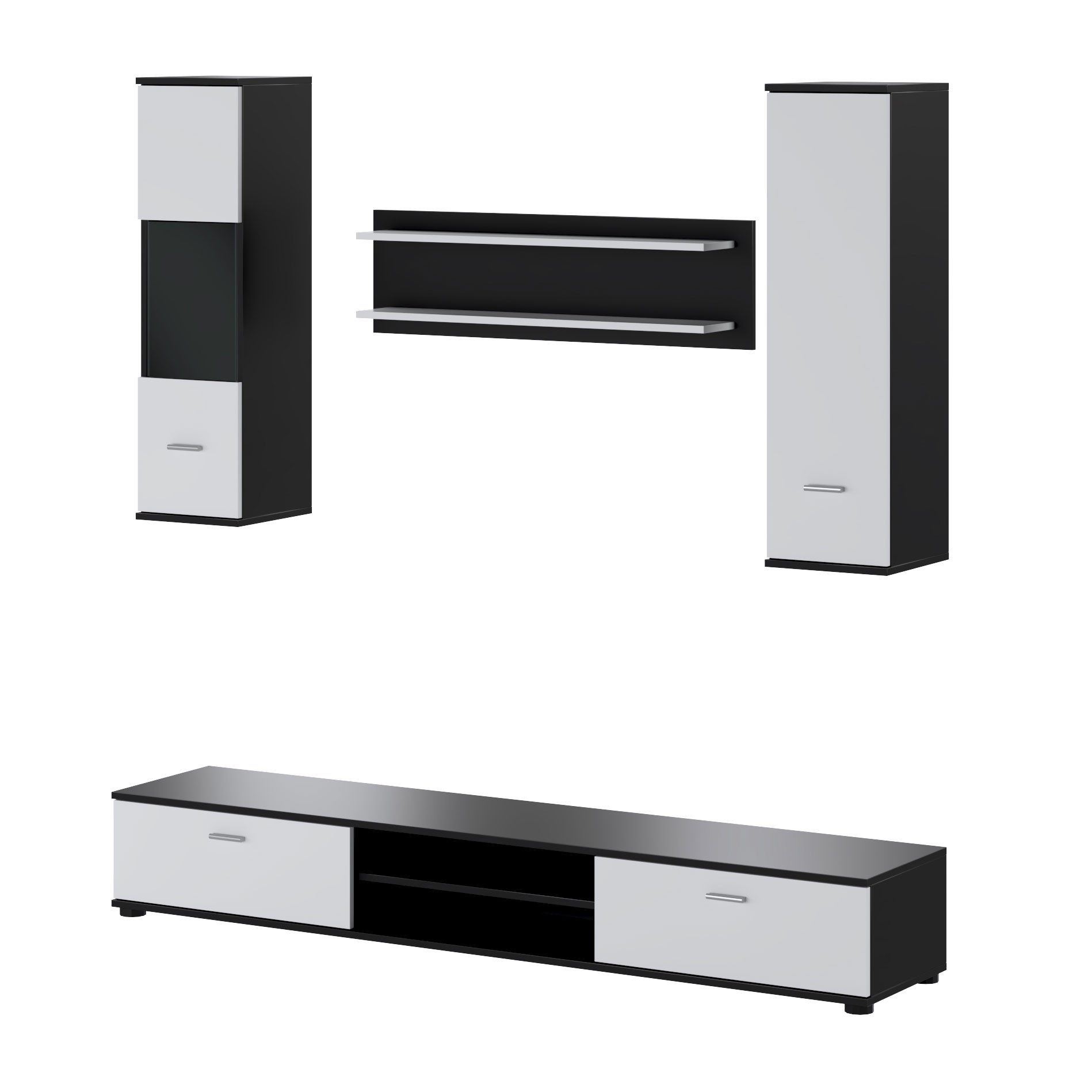Lookway Wohnwand JEREMIAH in Schwarz/Weiß, (2x Hochschränke, 1X Tv-Schrank, 1x Regal)