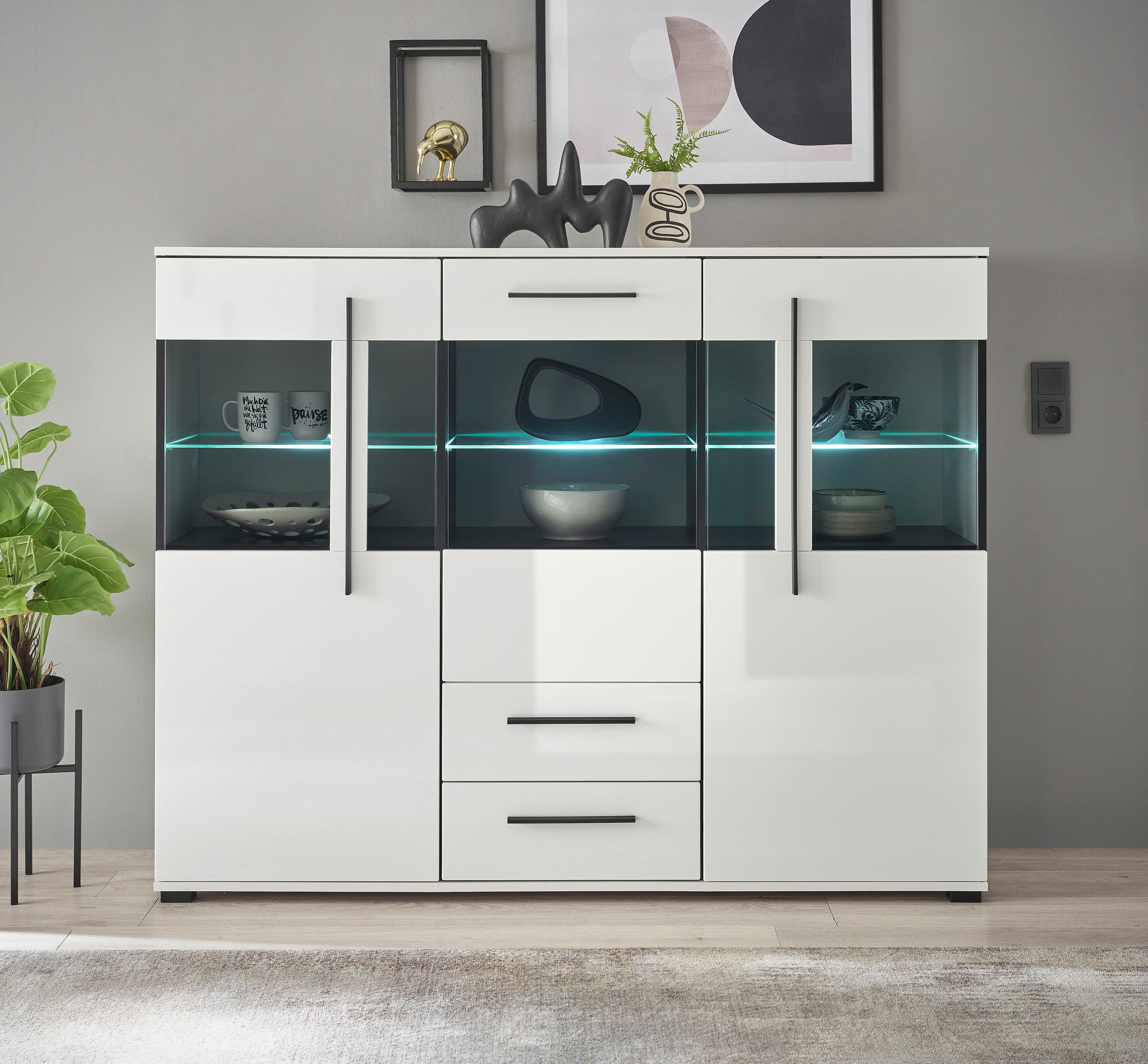 INOSIGN Highboard Cantara, moderner Schrank, Vitrine in Eiche Dekor oder we günstig online kaufen