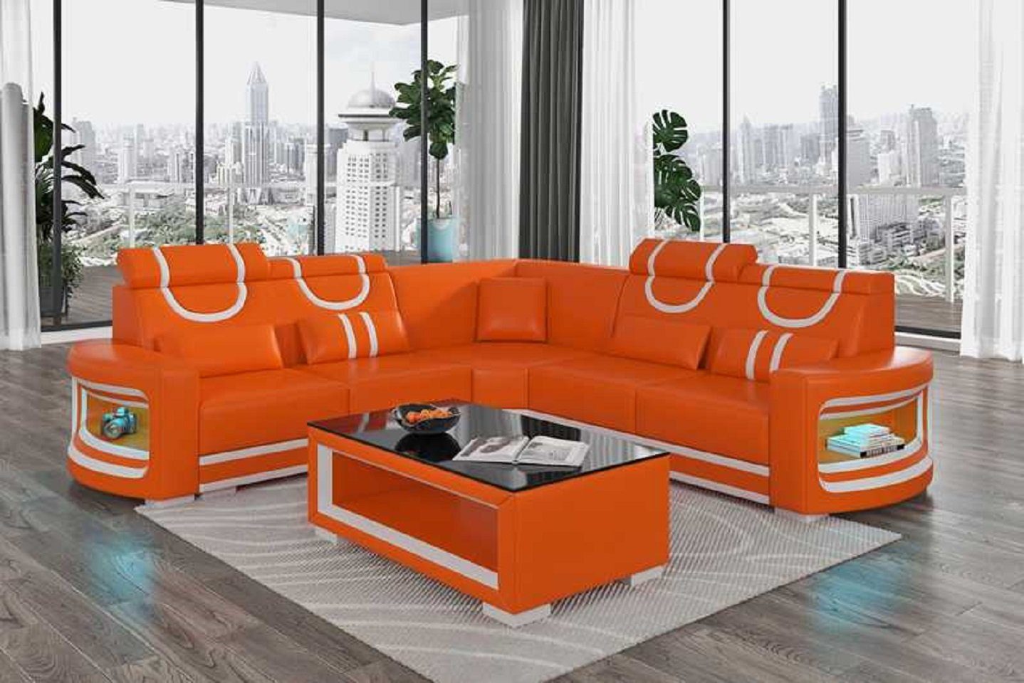 in Orange Modern Ecksofa Luxus Made L Form Couch 3 Teile, Neu, JVmoebel Europe Sofa Design Ecksofa Wohnzimmer