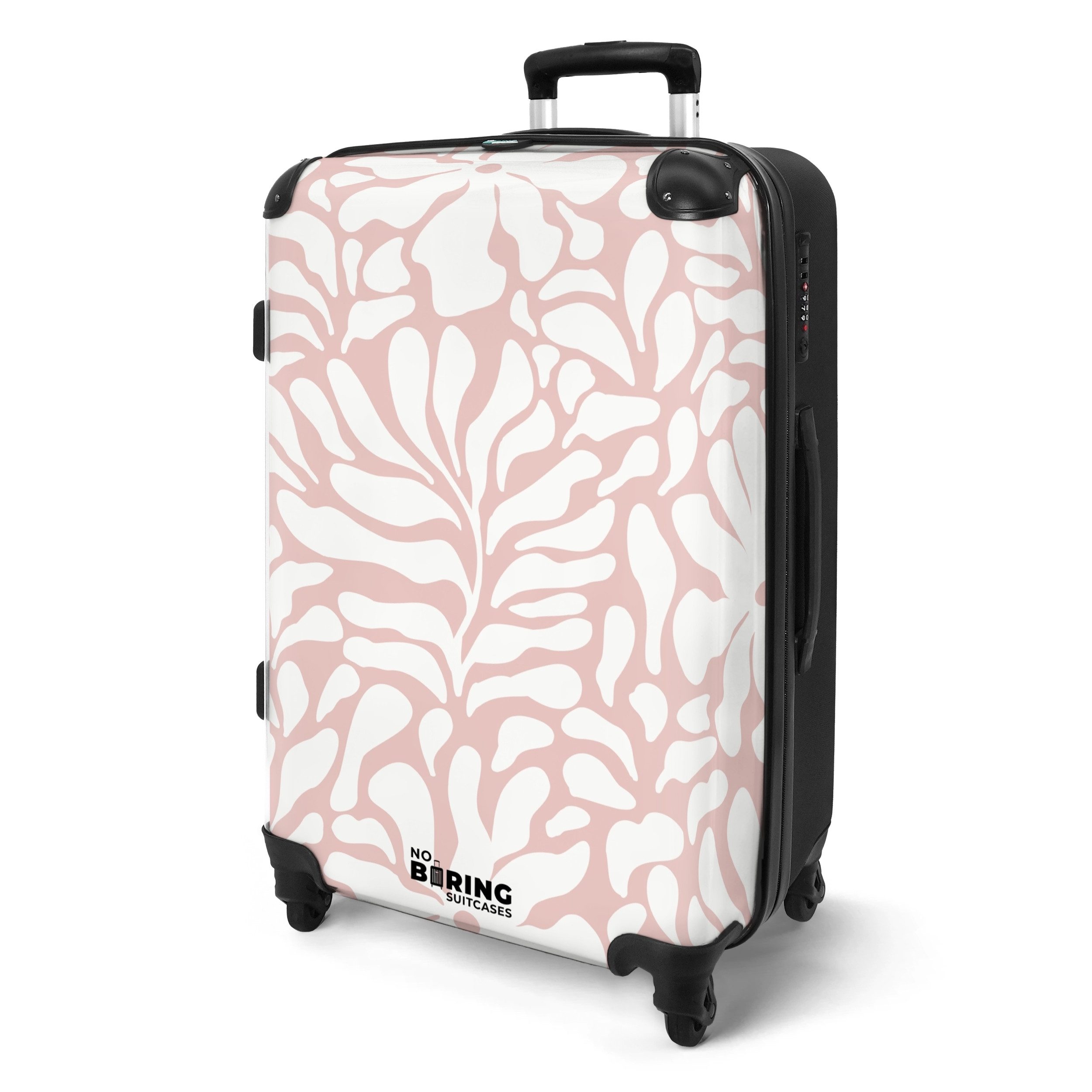 NoBoringSuitcases.com© Hartschalen-Trolley Rosa mit weißen Blüten günstig online kaufen