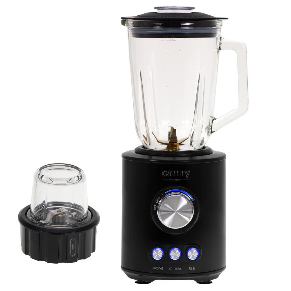 Camry Standmixer CR 4088, 1800 W, Titanium Klingen, 1,5L Glaskrug, 300 ml Zerkleinerer, schwarz