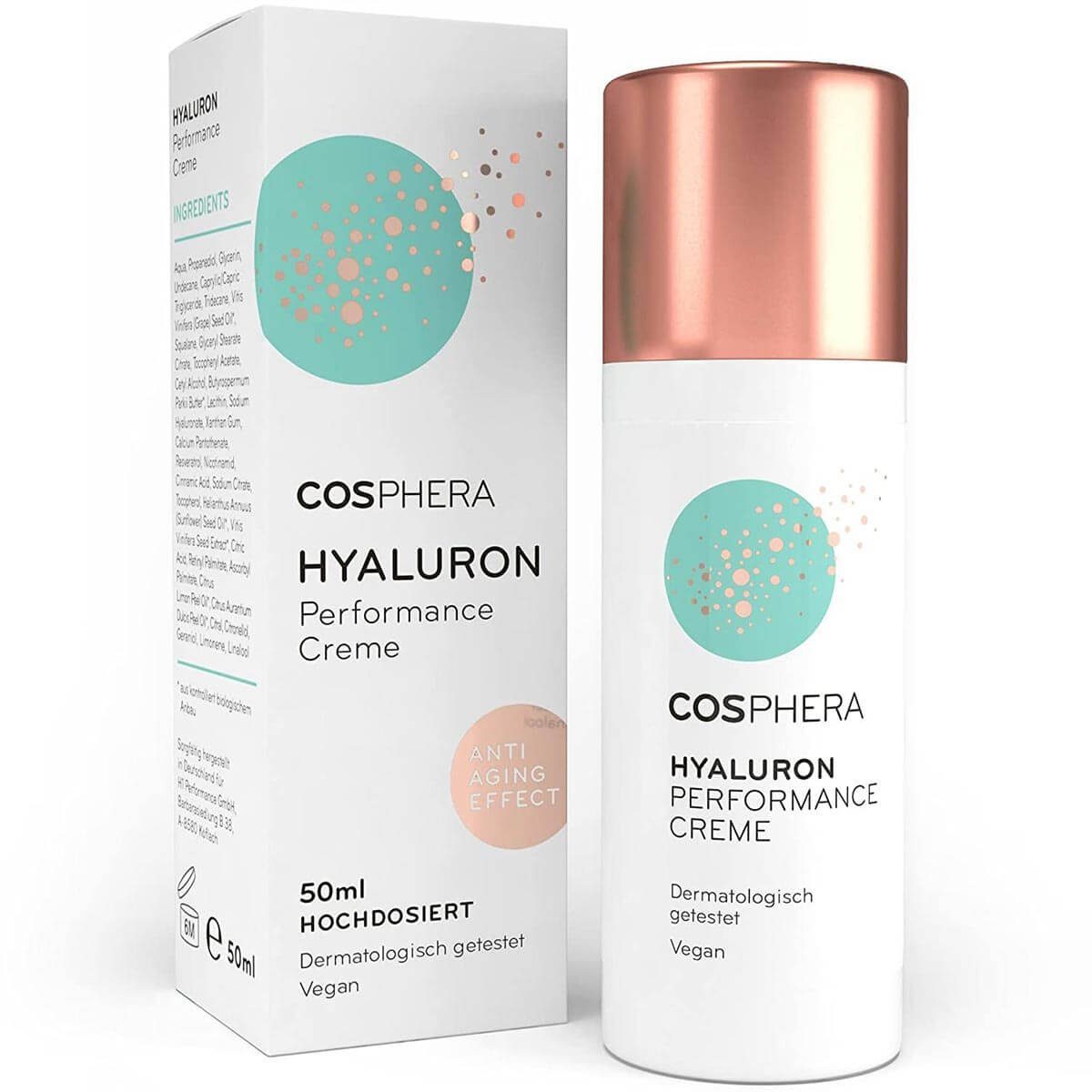 Cosphera Anti-Aging-Creme Cosphera - Hyaluron Performance Creme 50 ml - vegane Tages- und Nachtc, Feuchtigkeitsspendende Anti-Aging-Creme