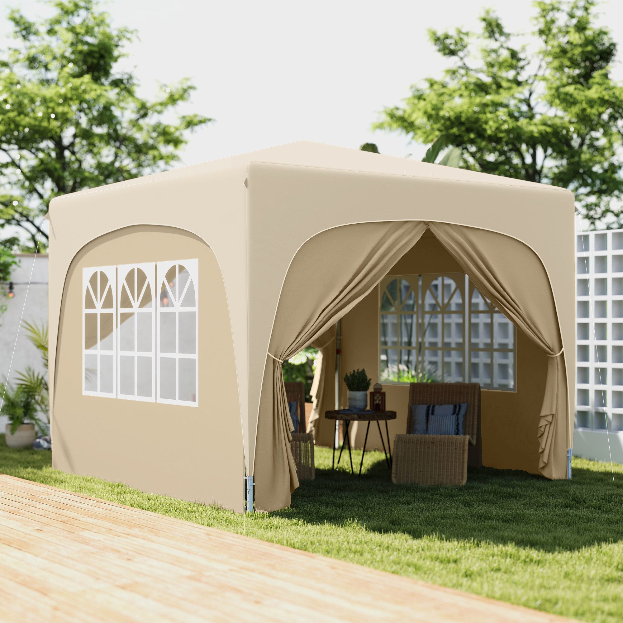 Outsunny Faltpavillon 3x3m, wasserabweisend stabil winterfest, UV Schutz 50+, faltbar, mit 4 Seitenteilen, (Pop-up Pavillon, Partyzelt), mit 4 Seitenteilen, Tasche, für Camping, Garten, Sand