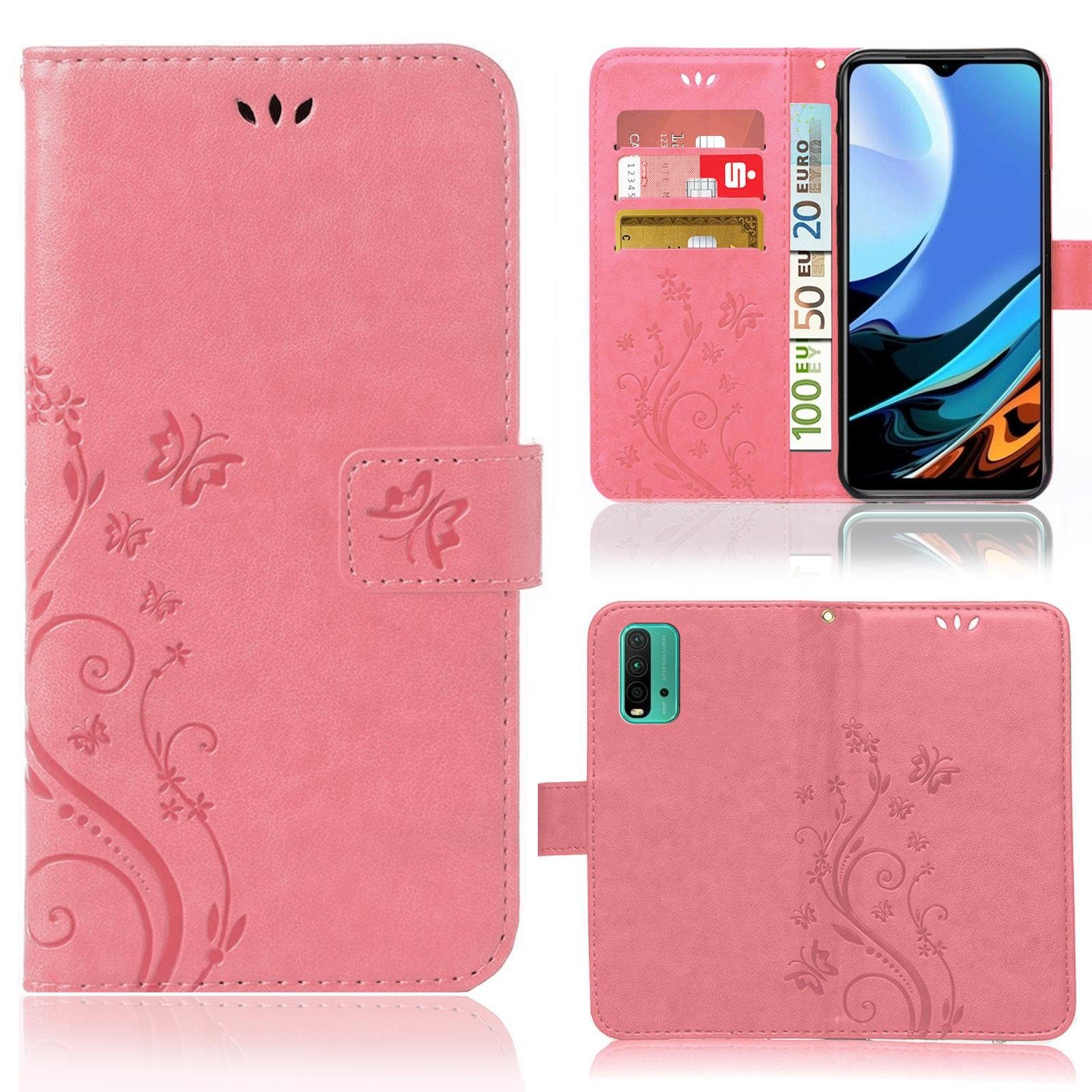 Numerva Handyhülle Bookstyle Flower Handytasche Schutzhülle für Xiaomi Redmi 9T, Klapphülle Flip Cover mit Blumenmuster