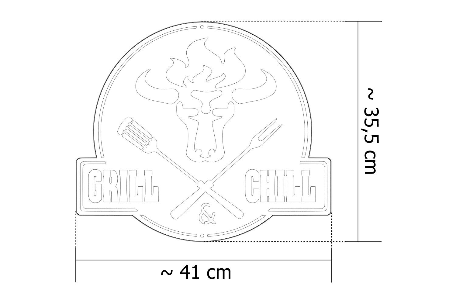 BBQ teileplus24 & Antik BBQ CG02 Schild Grill Chill Gartenschild Wanddekoobjekt Kupfer Metallschild Grill Stier