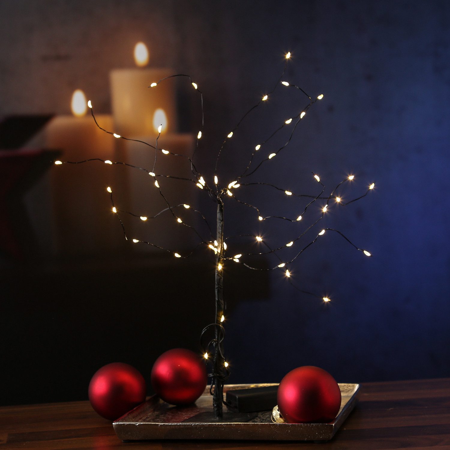 MARELIDA LED Dekoobjekt LED Mini Baum Weidenbaum Dekoleuchte 60 LED Batteriebetrieb schwarz, LED Classic, warmweiß (2100K bis 3000K)