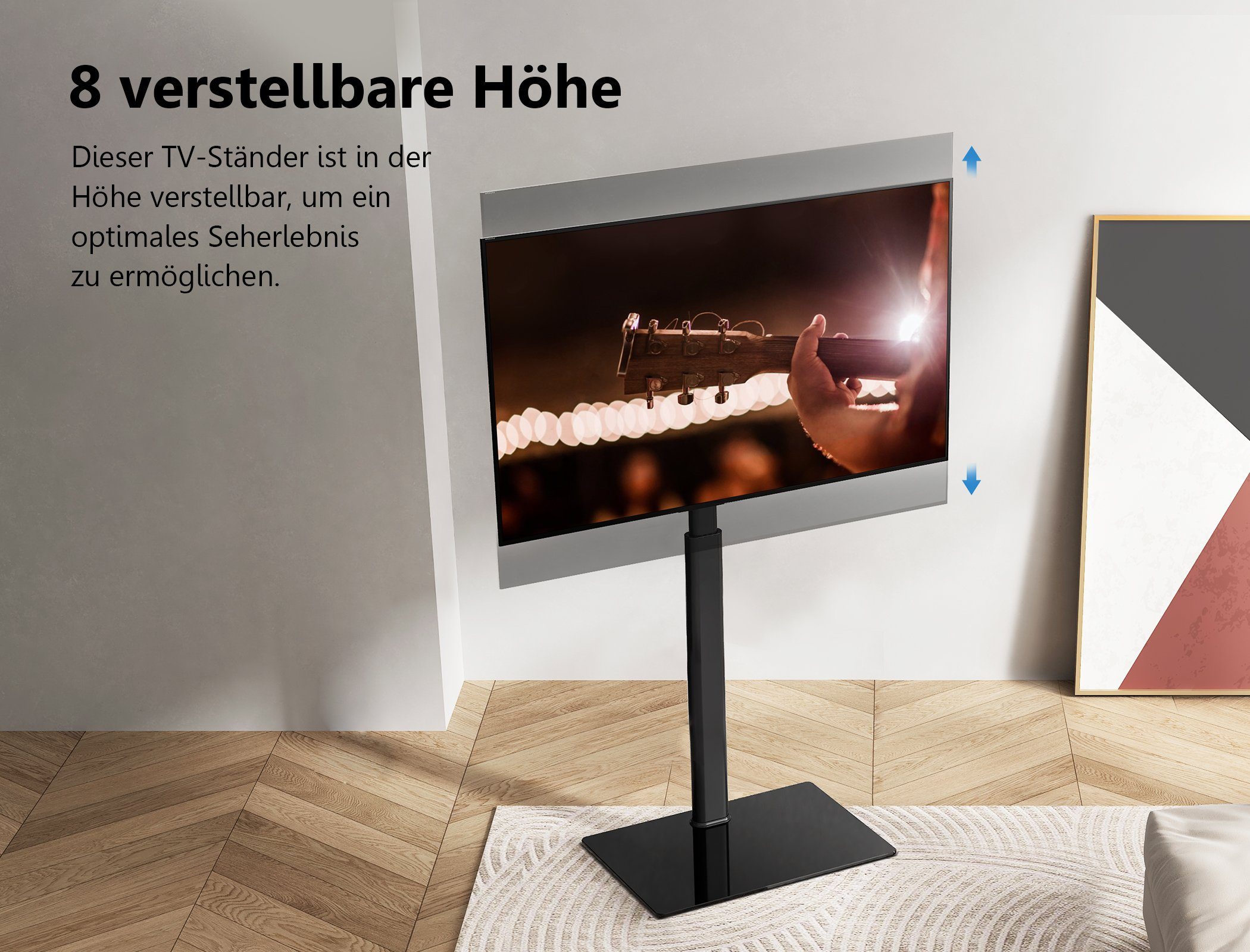 FITUEYES TV-Ständer höhenverstellbar, ±35° schwenkbar, 32-60 Zoll, (bis 60,00 Zoll, 8 Höhenstufen von 103,5 bis 121,5 cm, rutschfeste Gummifüße)