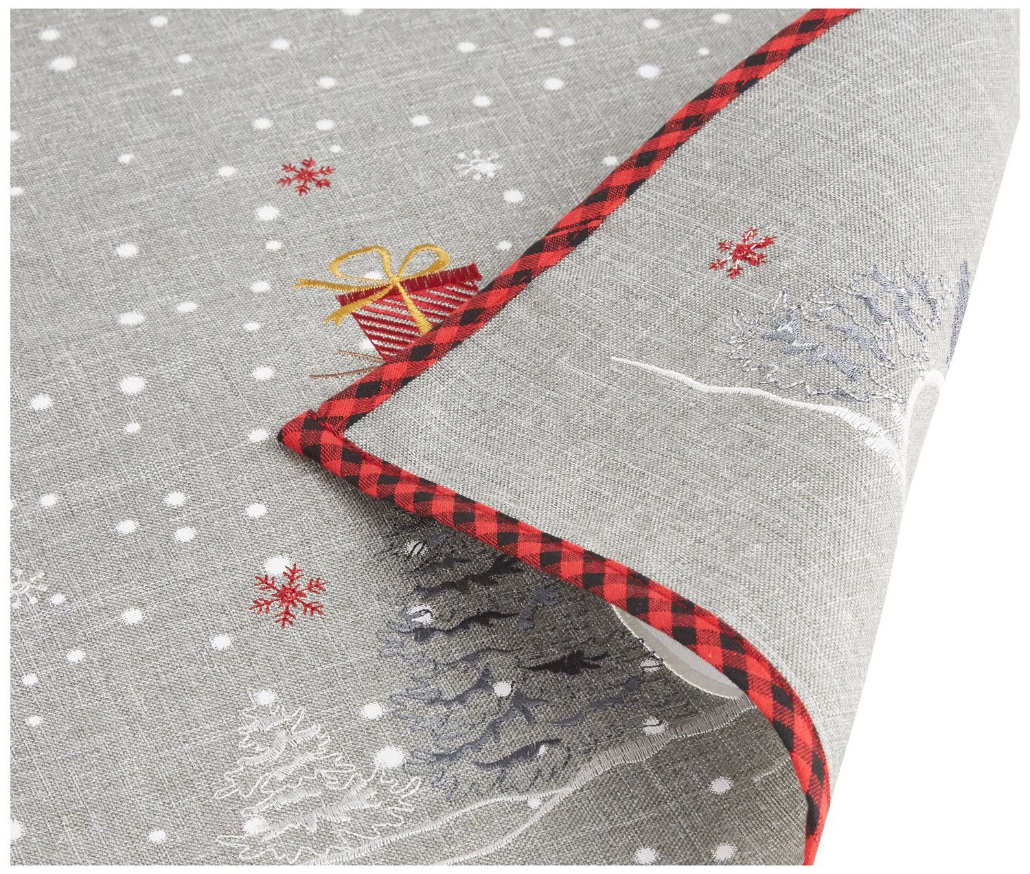 TextilDepot24 Tischdecke mit Winter Schneemann hellgrau bestickt Weihnachten, Stickerei