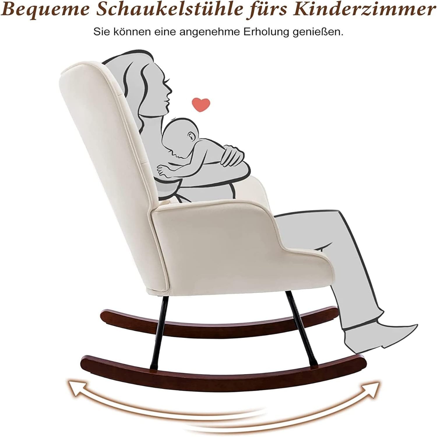 HomeMiYN Schaukelstuhl Schaukelstuhl Wohnzimmer Samt mit Metallgestell Holz günstig online kaufen