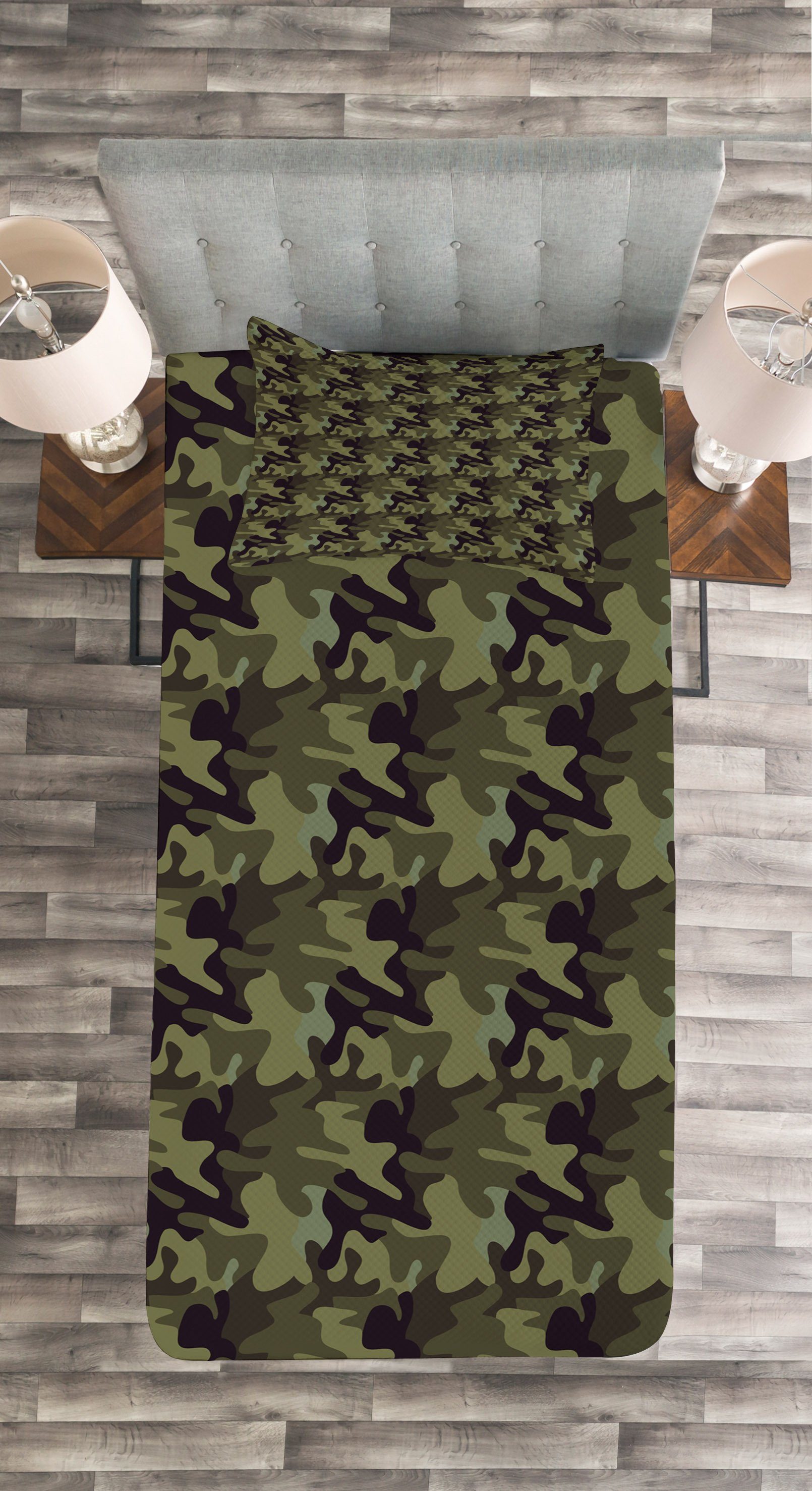 Tagesdecke Stains mit Khaki Camo Kissenbezügen Motiv Set Abakuhaus, Waschbar, Camouflage