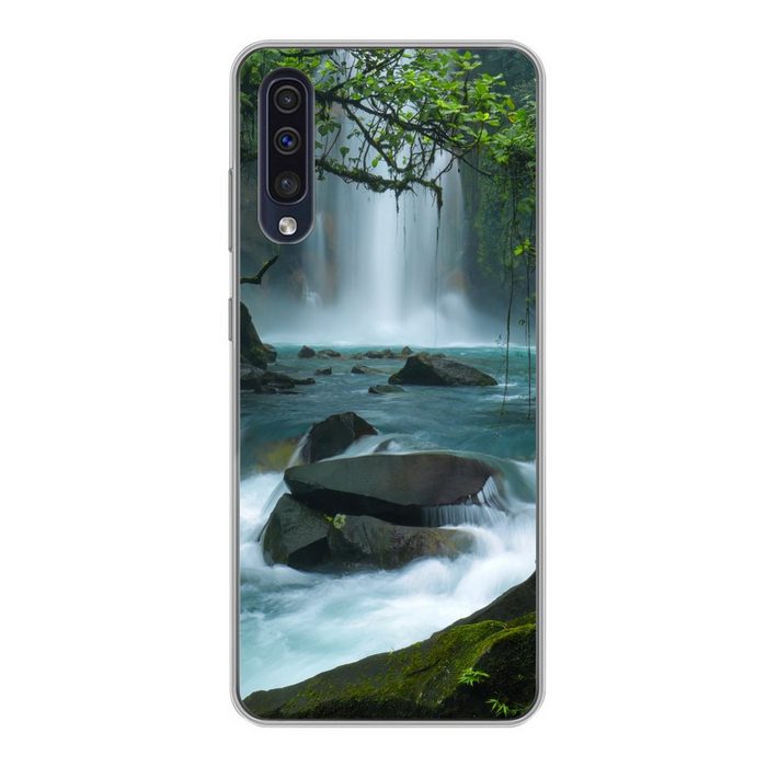 MuchoWow Handyhülle Leuchtend blauer Wildfluss und Wasserfälle im Regenwald von Costa Rica Handyhülle Samsung Galaxy A30s Smartphone-Bumper Print Handy