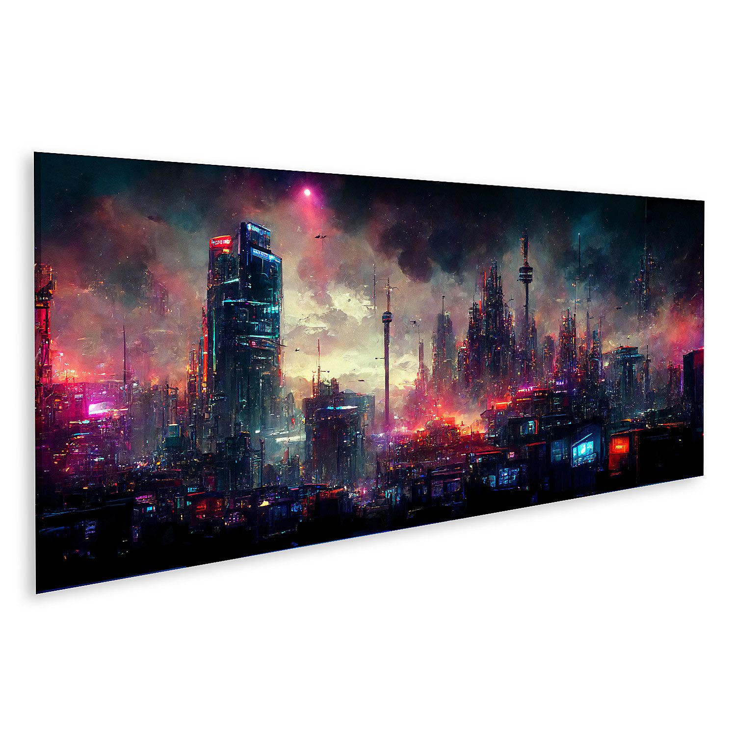islandburner Leinwandbild Cyberpunk Stadt Landschaft Bilder günstig online kaufen