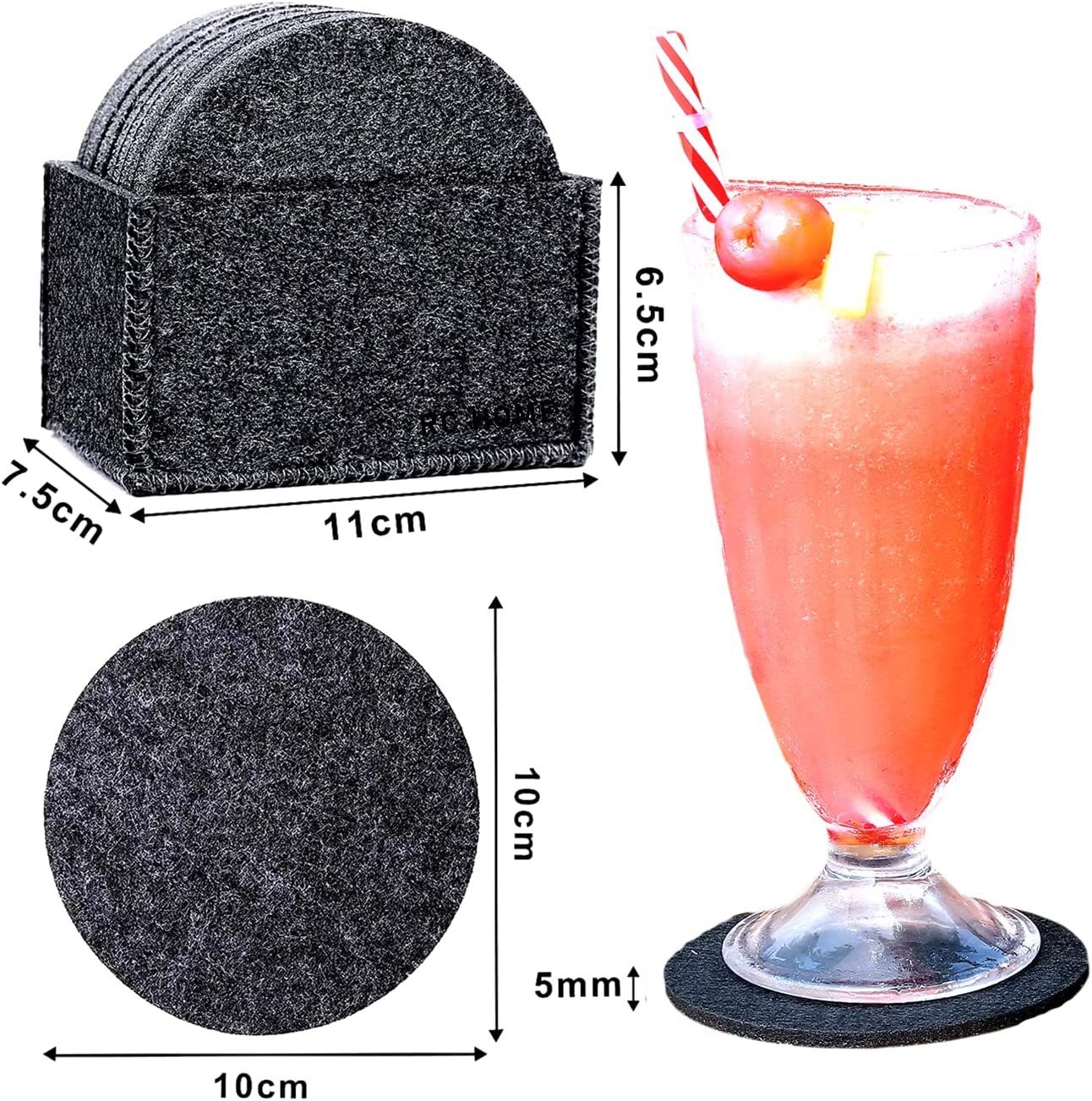Montegoni Glasuntersetzer Filz Untersetzer 14er Set inkl. Box, Schwarz untersetzer für gläser, Zubehör für Tisch Design Glasuntersetzer für Getränke, Bar, Tasse – Bild 3 von 5