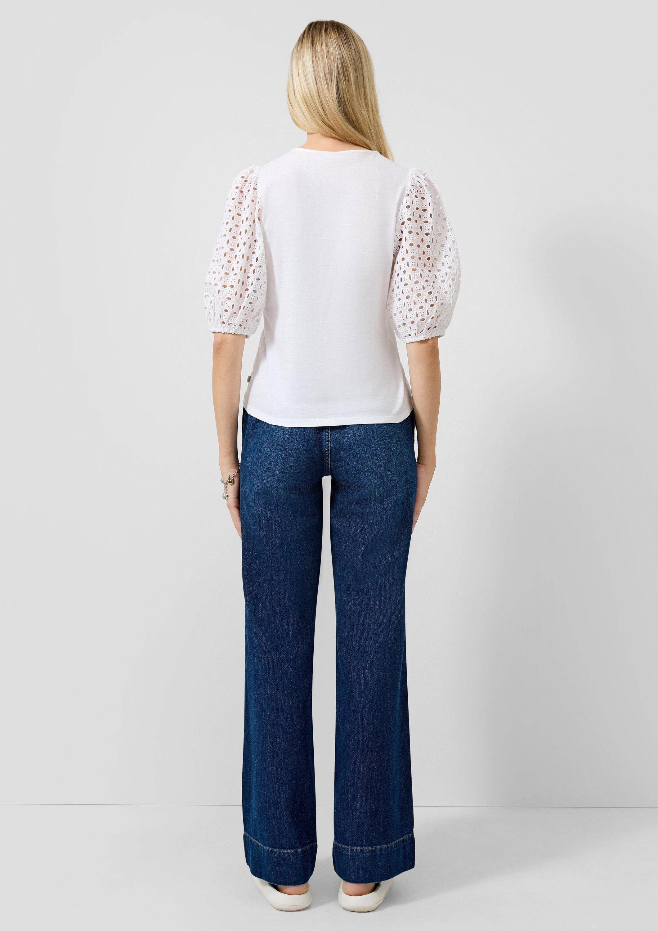 QS Kurzarmshirt T-Shirt Shirt mit Broderie Anglaise