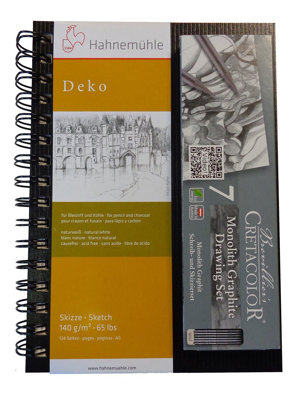 Brevilliers Cretacolor Bleistift 204 99, 7-teiliges Monolith Graphite Drawing Set + Skizzenbuch, für Zeichnungen mit Bleistift & Kohle - Made in Austria