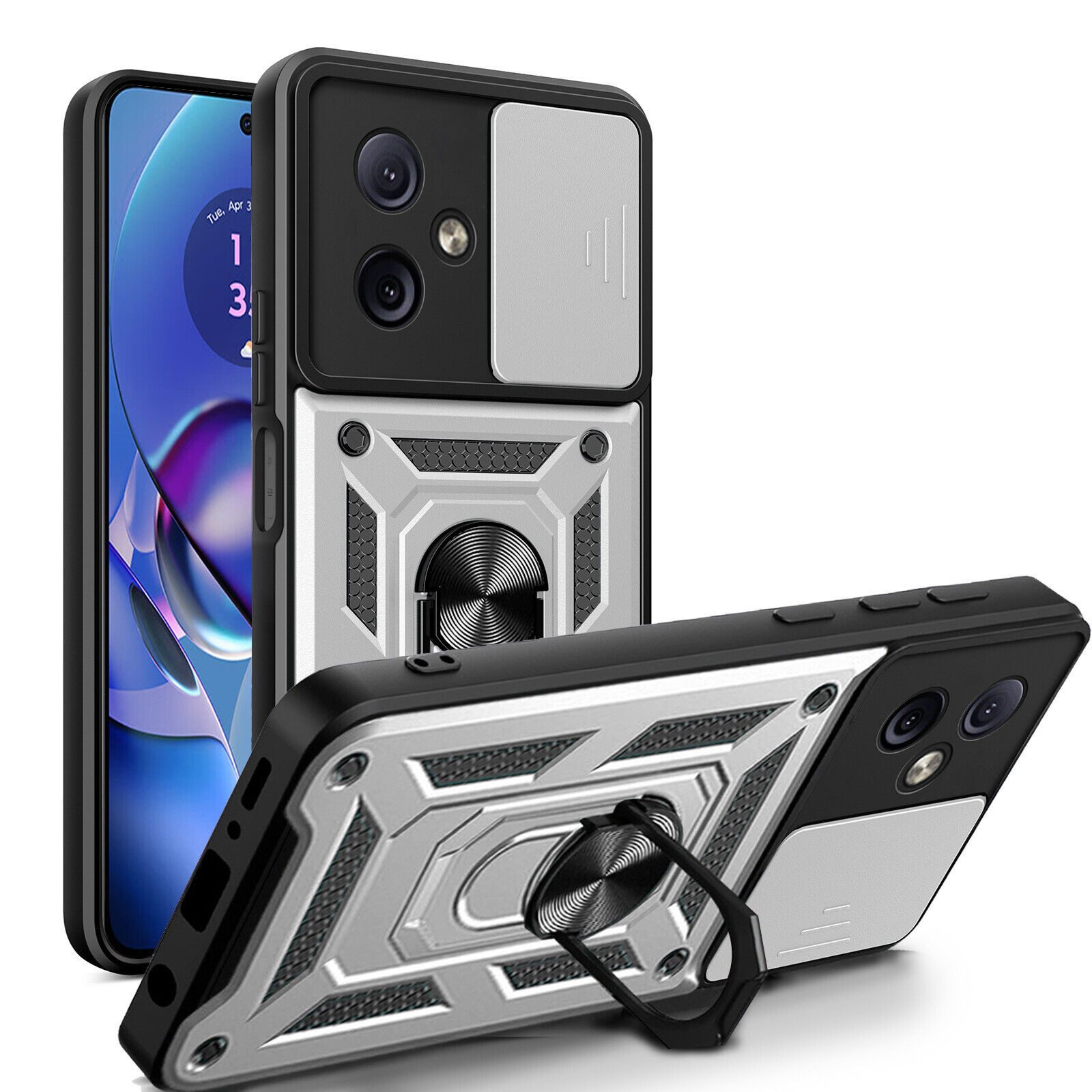 betterfon Handyhülle Panzerhülle für Motorola Moto G54 mit Kameraschutz & Ringhalter, Outdoorhülle mit Smartstand und Silikonkern