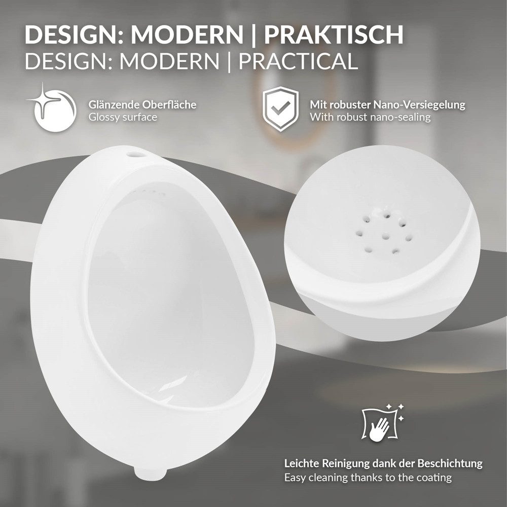 LuxeBath Urinal Hochwertige Keramik Pinkelbecken, Spülrand Geschlossen, Keramik, Zulauf von Oben Ablauf nach hinten WC-Urinal Absaugeurinal Becken