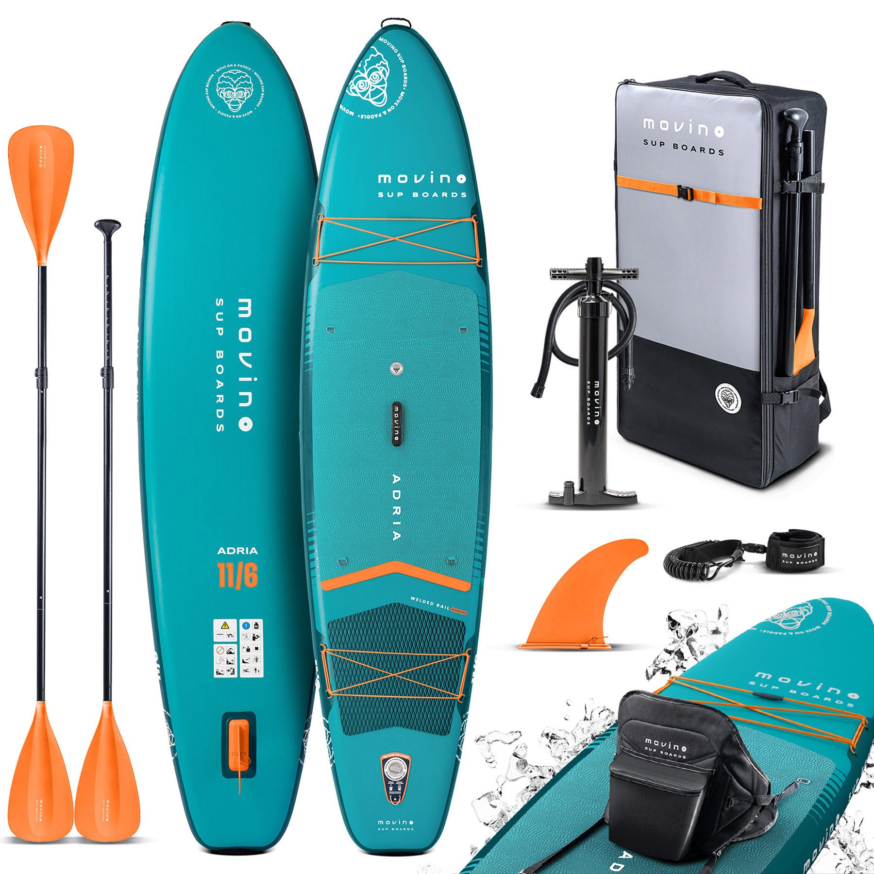 Movino SUP-Board MOVINO ADRIA 2in1 Set verschweißte Kanten Tragkraft 165kg, Allround