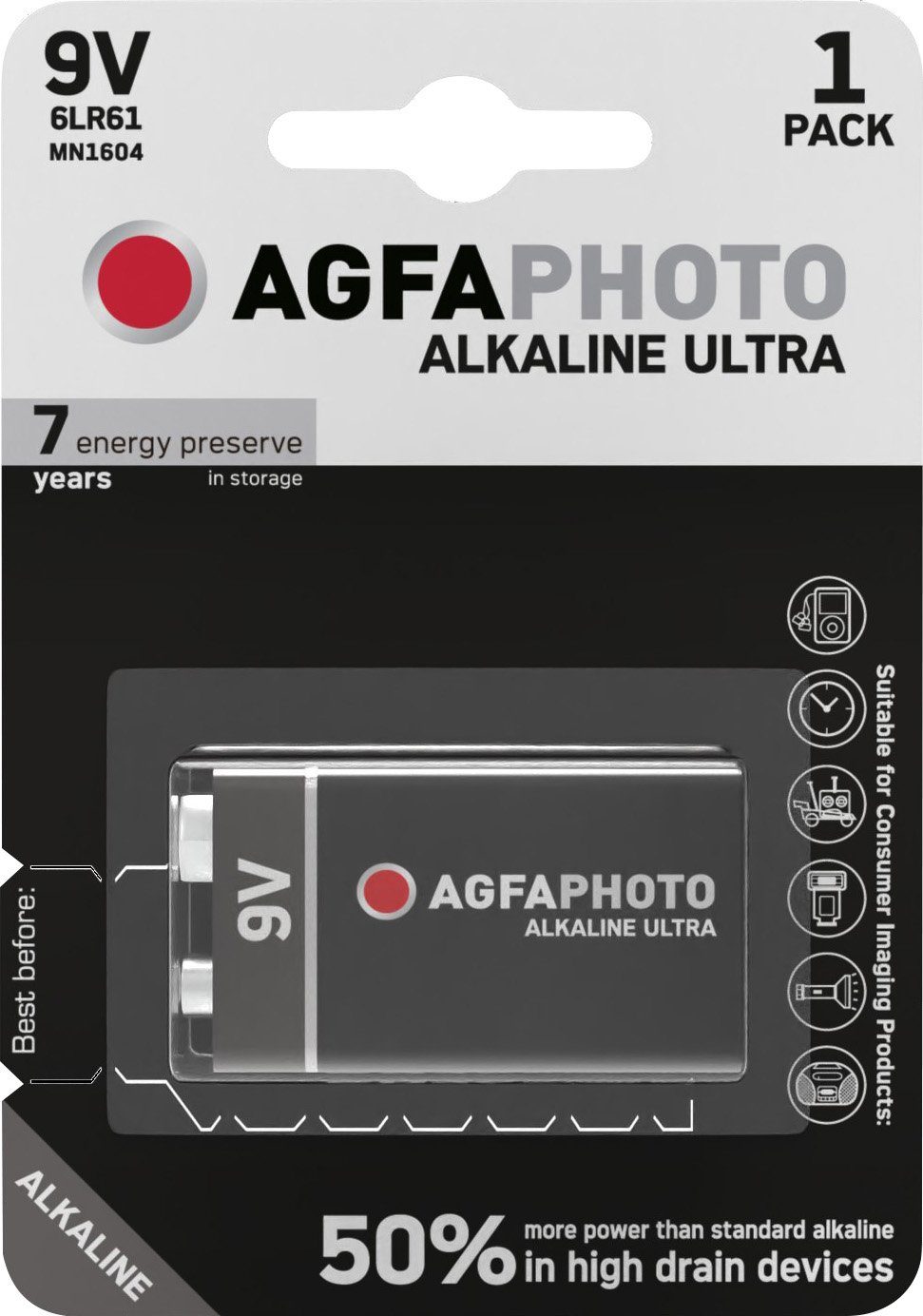 AgfaPhoto AGFAPHOTO Batterie Alkaline 9V E-Block 1er Blister Batterie