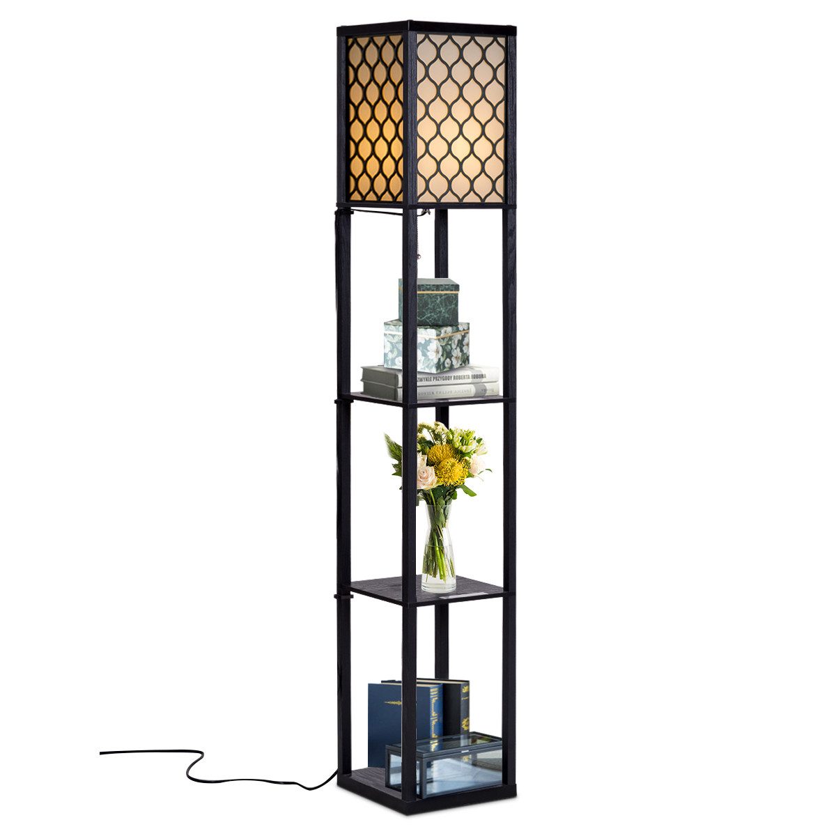 COSTWAY Stehlampe, ohne Leuchtmittel, Warmweiß, Regal, mit 3-Ebenen günstig online kaufen