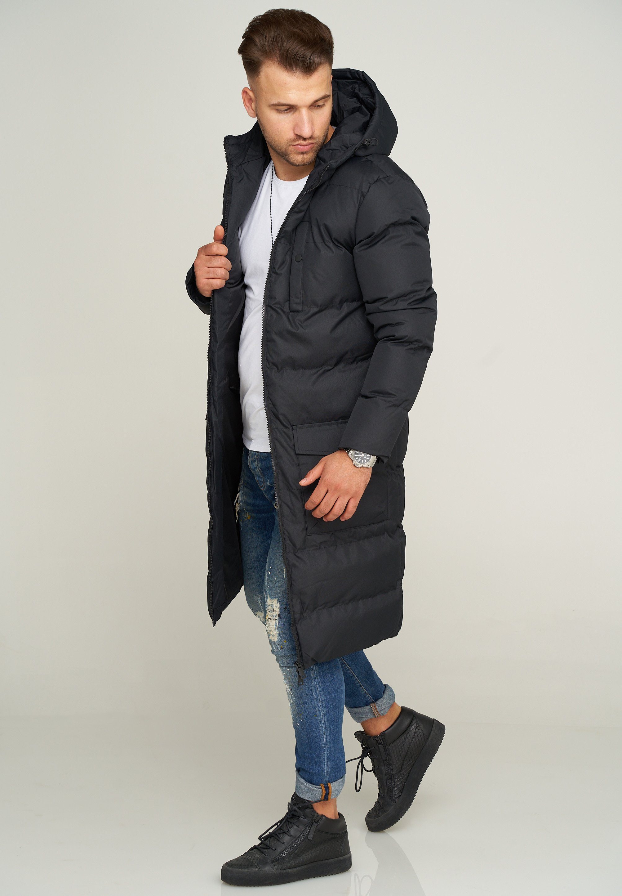 SOULSTAR Parka mit Kapuze als Langer Steppmantel - Winterjacke S2KANSK Herren warmer Wintermantel Pufferjacke Steppjacke