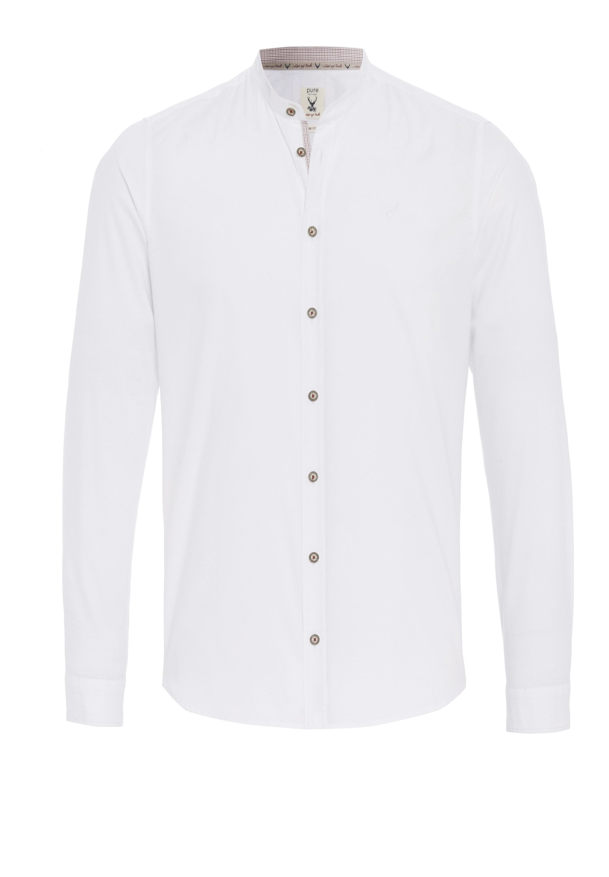 Hatico Trachtenhemd Pure Trachtenhemd Herren Weiß Slim Fit ? Langarm Stehkragen Hemd