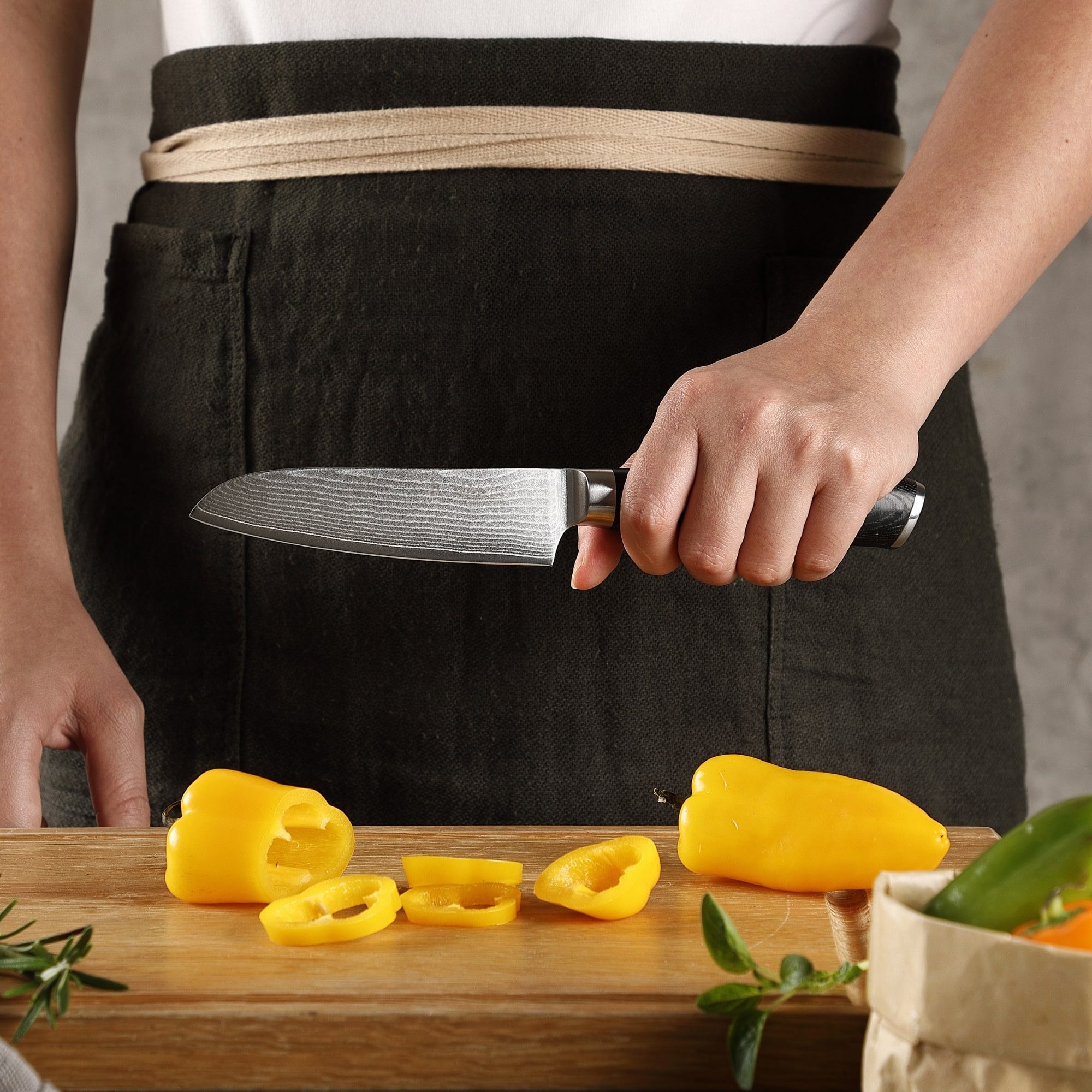 Wakoli Santokumesser Mikata Damast Kleines Santoku Küchenmesser 12cm Klinge Micartagriff, aus 67 Lagen Damaststahl, VG10 Kern