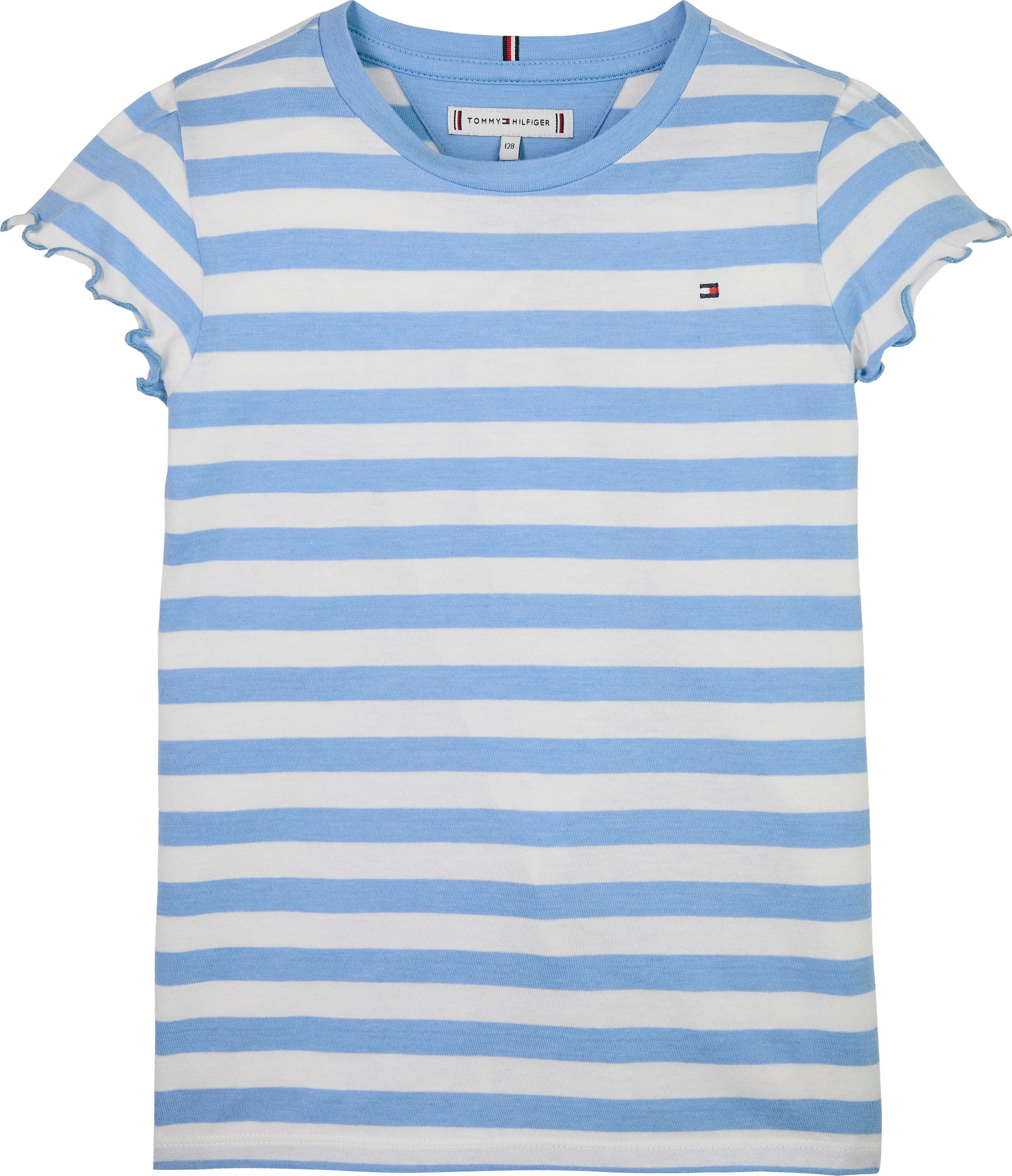Tommy Hilfiger T-Shirt ESSENTIAL STRIPE RUFFLE TOP SS für Kinder bis 16 Jahre, mit gewellter Kante