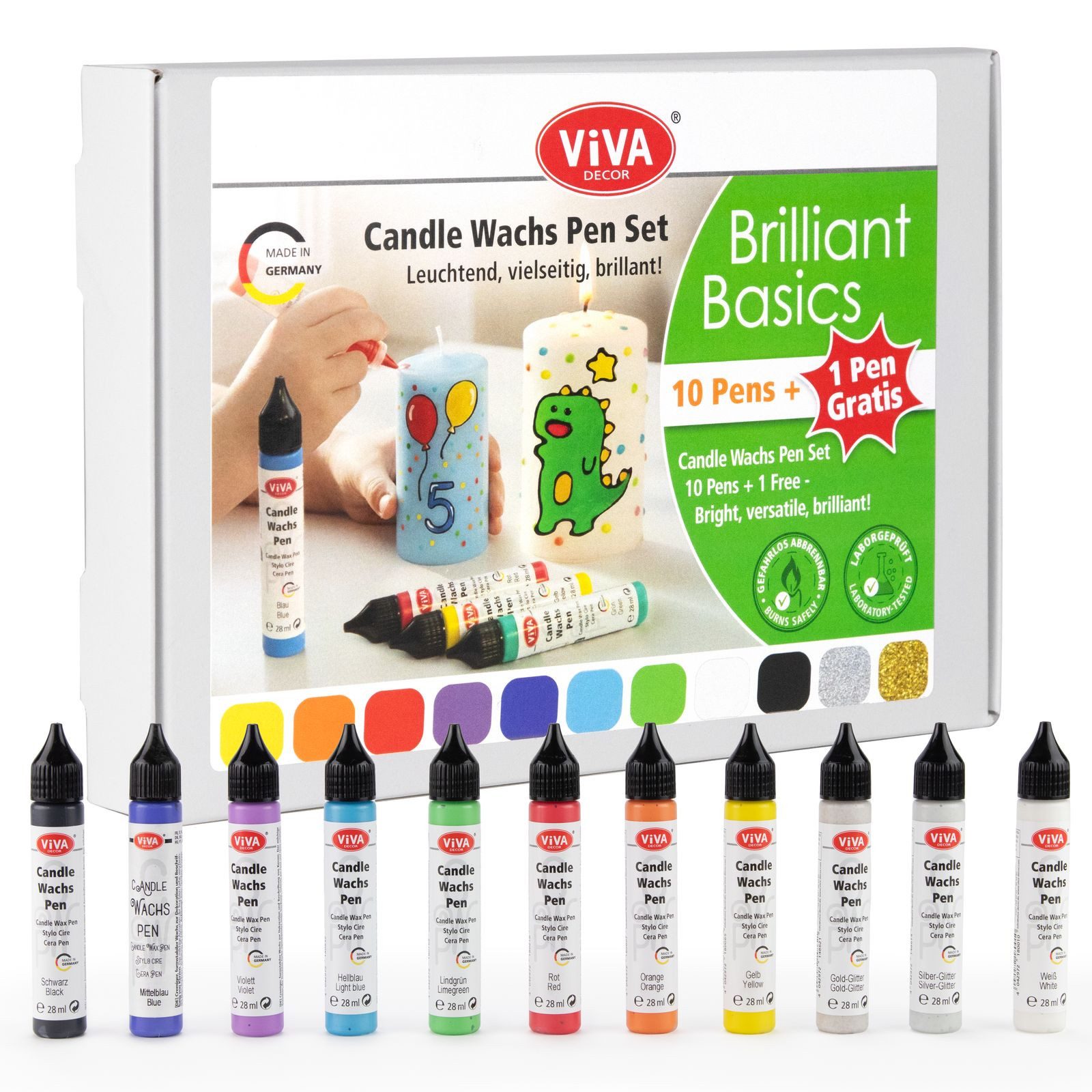 Viva Decor Wachsmalstift Candle Wachs Pen Set, (10 Pens + 1 Free Pen)