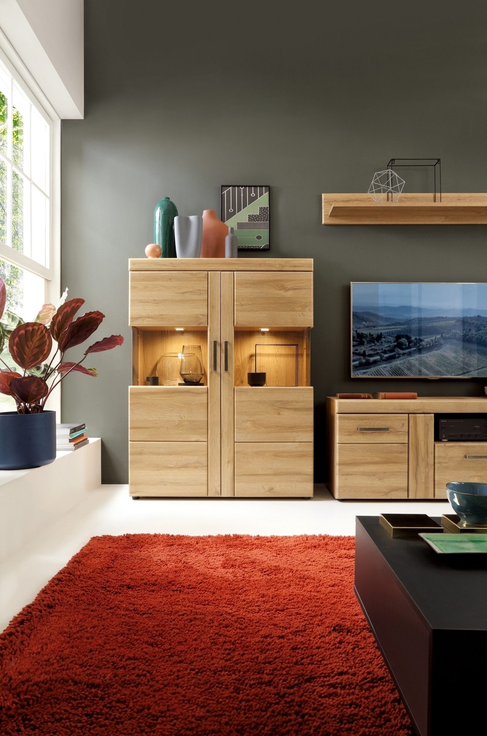 freiraum Glasvitrine CORTINA in Grandson Eiche Dekor - 101,9x133x37,4 (BxHxT)