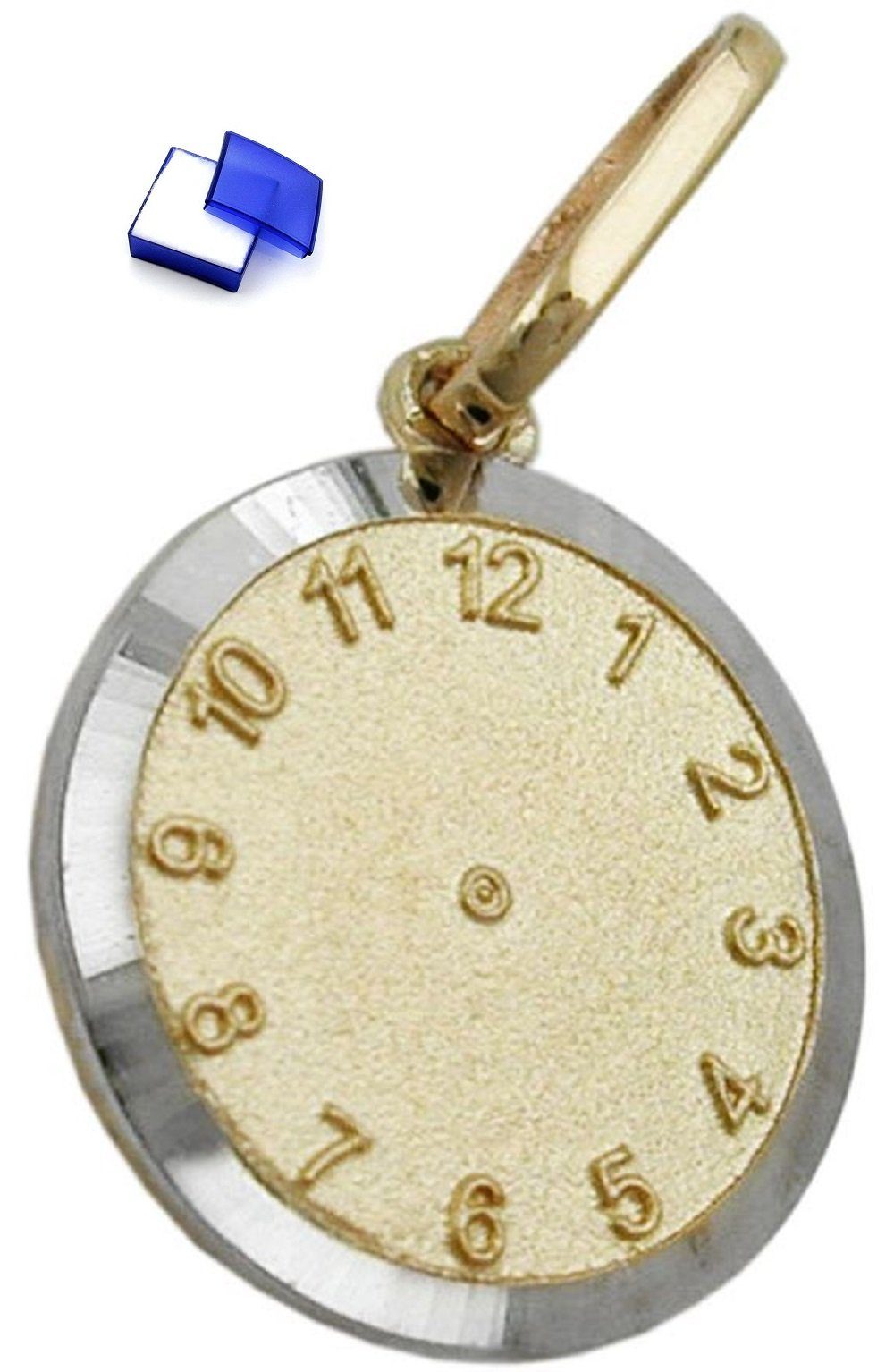 unbespielt Kettenanhänger Anhänger Taufuhr bicolor 375 Gold 12,4 mm kl. Schmuckbox, Goldschmuck für Kinder