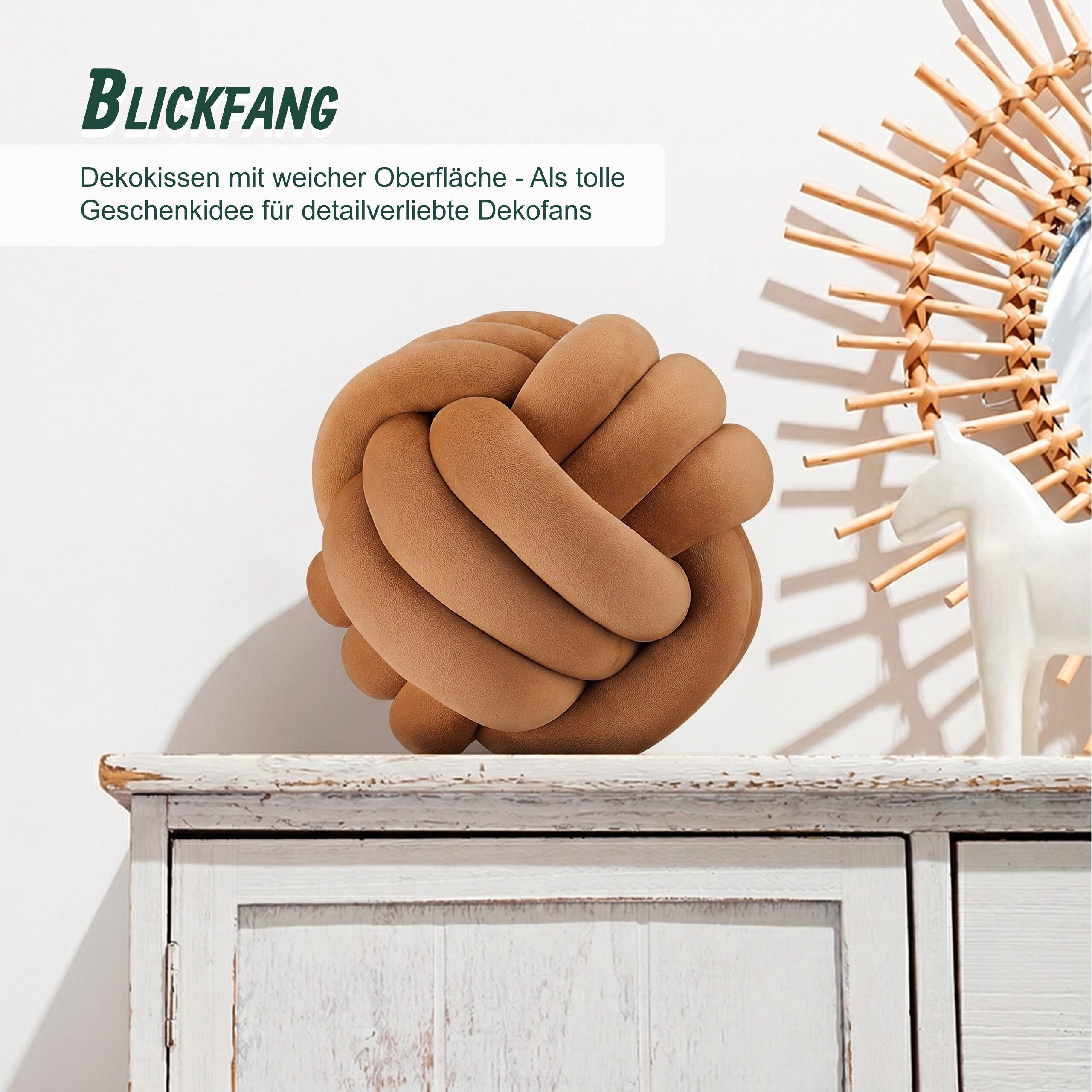 relaxdays Dekokissen Knotenkissen, braun – Bild 3 von 5
