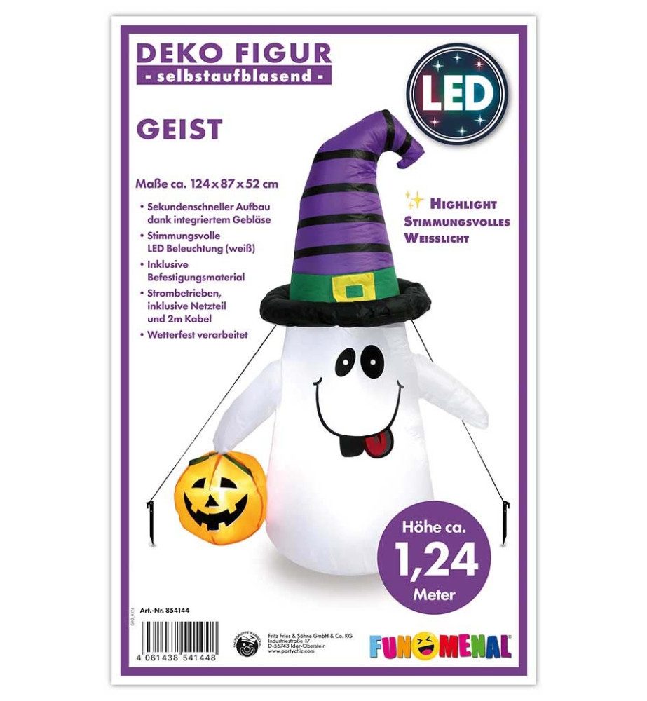 Fries Aufblasbares Partyzubehör Selbstaufblasender Horror Geist Kürbis Garten Deko mit LED Halloween, Highlight: Stimmungsvolles LED Weißlicht