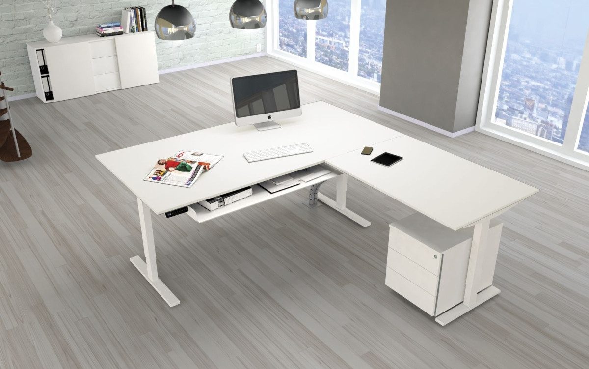 KERKMANN Schreibtisch Sitz-/Stehtisch Move 3 elektr. höhenverstellbar BxT 200x220cm + Anbaut