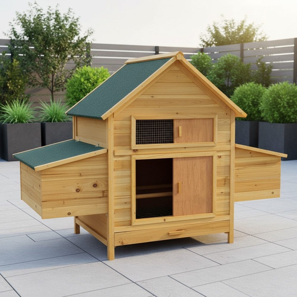 Mucola Hühnerstall Geflügelstall Hühnerstall Hasenstall Freilauf Holz Kaninchenkäfig XXL, Aufschiebbarem Fenster