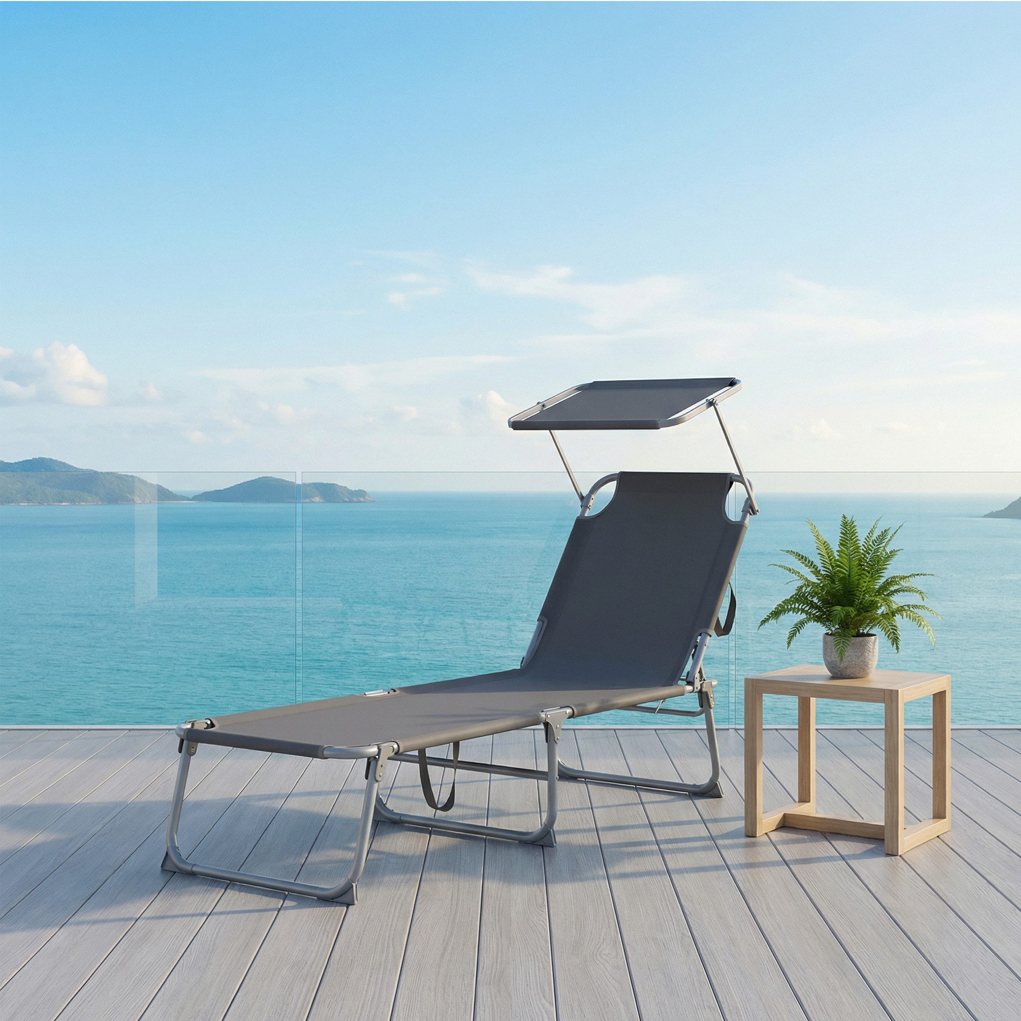 SONGMICS Gartenliege, Sonnenliege klappbar, belastbar bis 110 kg, verstellbare Sonnenblende