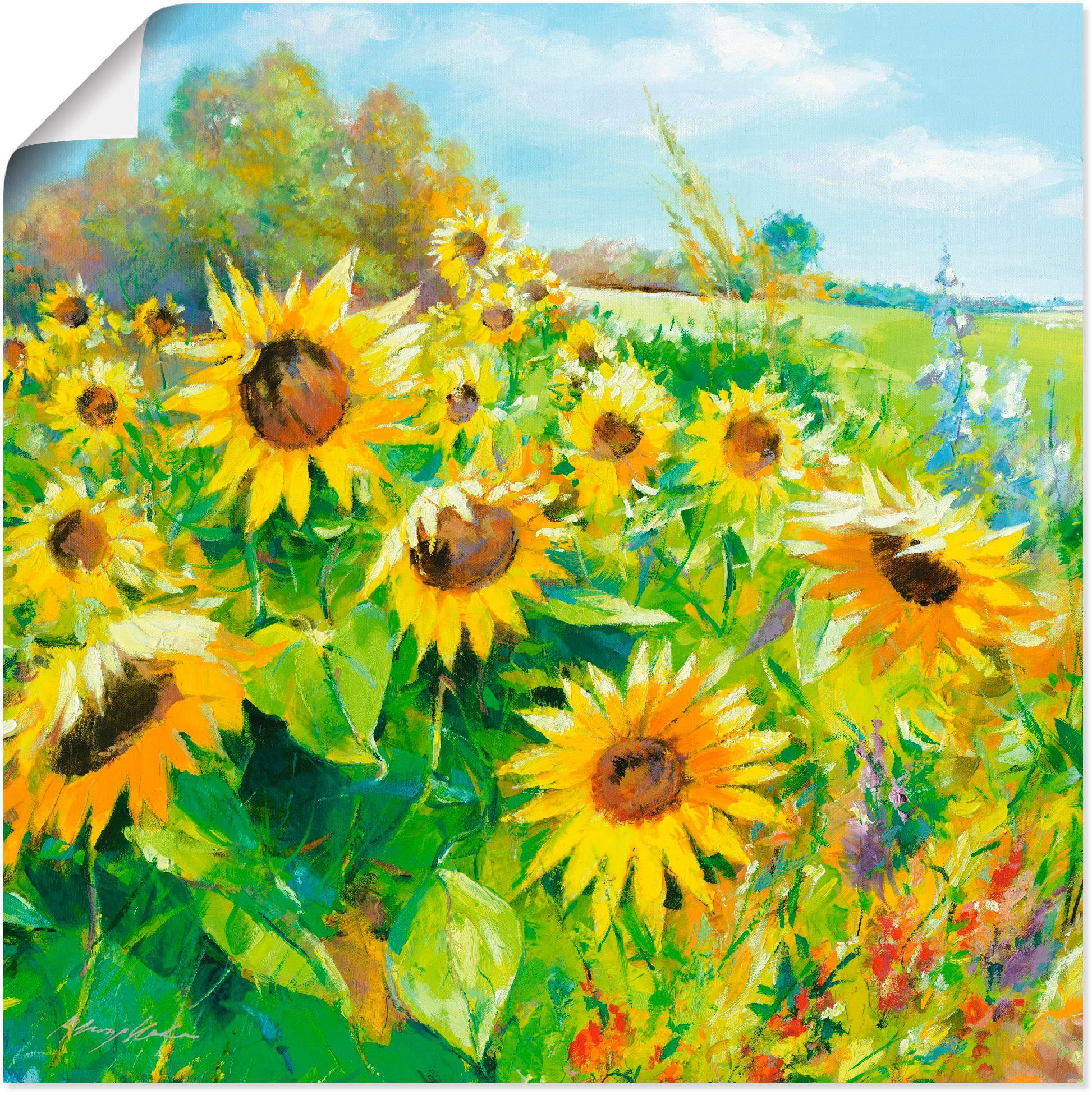 Artland Wandbild Sommerwiese mit Sonnenblumen, Blumenwiese (1 St), als Leinwandbild, Poster in verschied. Größen