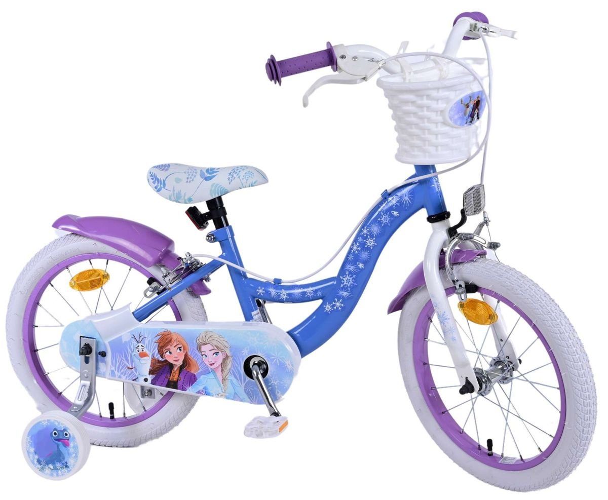 Volare Kinderfahrrad 16 Zoll Kinder Mädchen Fahrrad Rad Frozen 2 Eiskönigin Elsa 21585-SAFW, 1 Gang, Korb,Stützräder,Kettenschutz, Schutzbleche