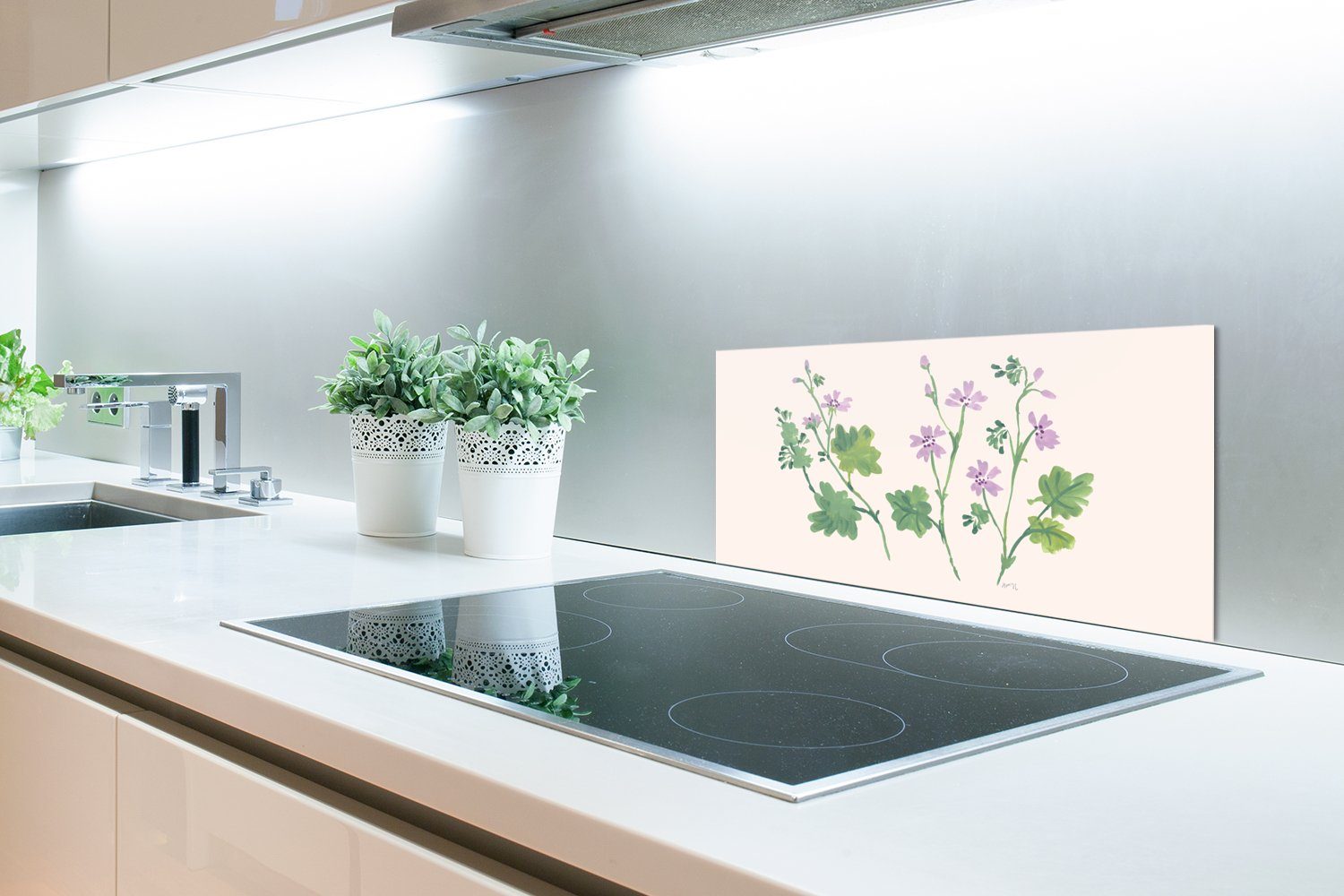 MuchoWow Küchenrückwand cm, Fett Schmutzflecken 60x30 für - Pflanzen Blumen - Küchen gegen Rosa, Wandschutz, Beige und (1-tlg), 