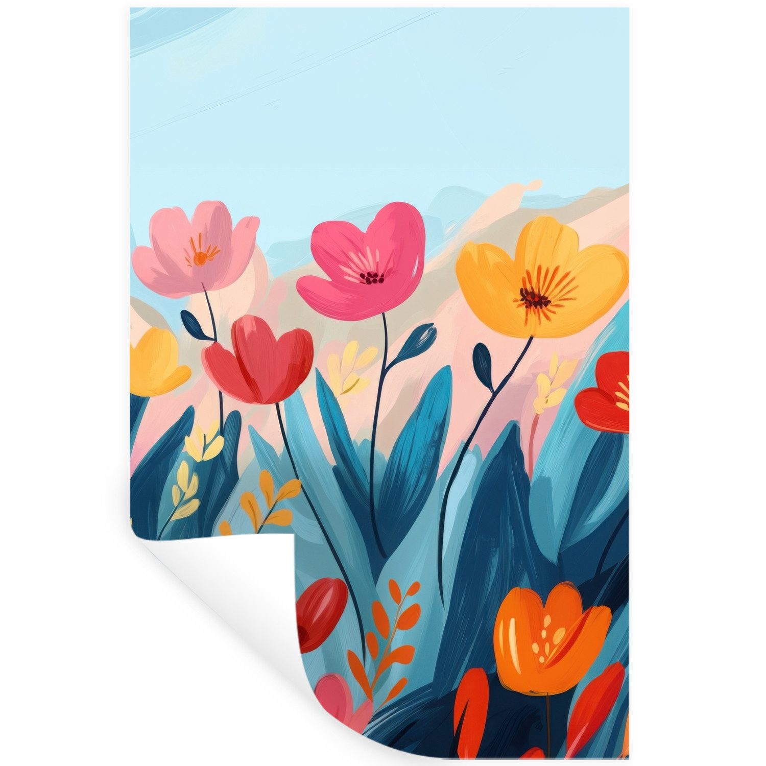MuchoWow Wandsticker Illustration - Blumen - Farbenfroh (1 St), Wandaufkleber, Selbstklebend, Wohnzimmer, 20x30 cm