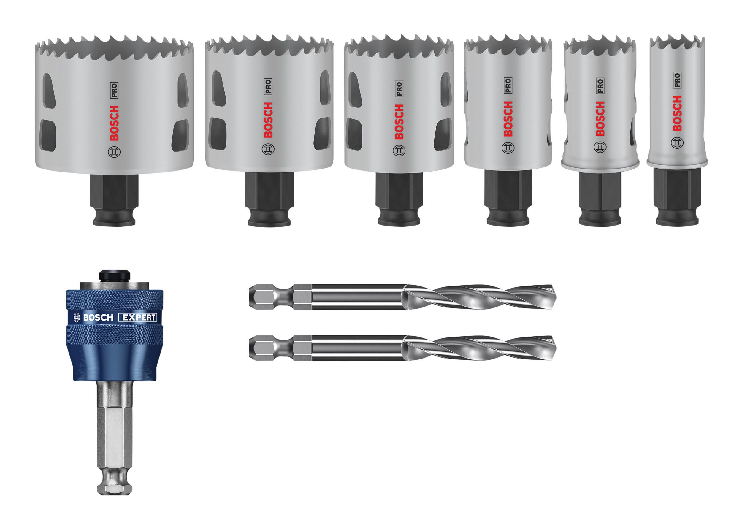 BOSCH Lochsäge Pro Multi Material, 9 Teile, Multi Material Power Change Plus Set, 22 - 64 mm, 9-teilig