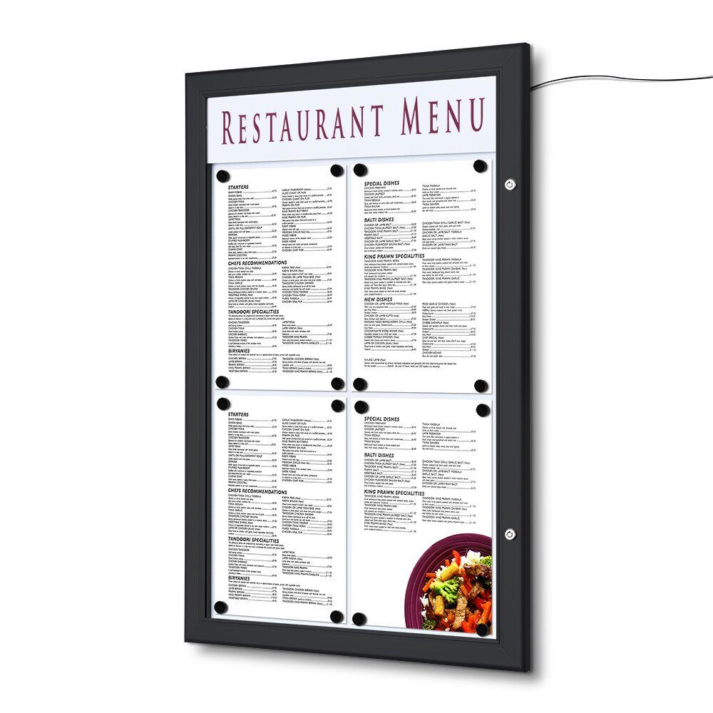 Showdown Displays Hängevitrine Schaukasten LED Outdoor - 4x DIN A4 - Aluminium / Stahl - Schwarz (1-St)