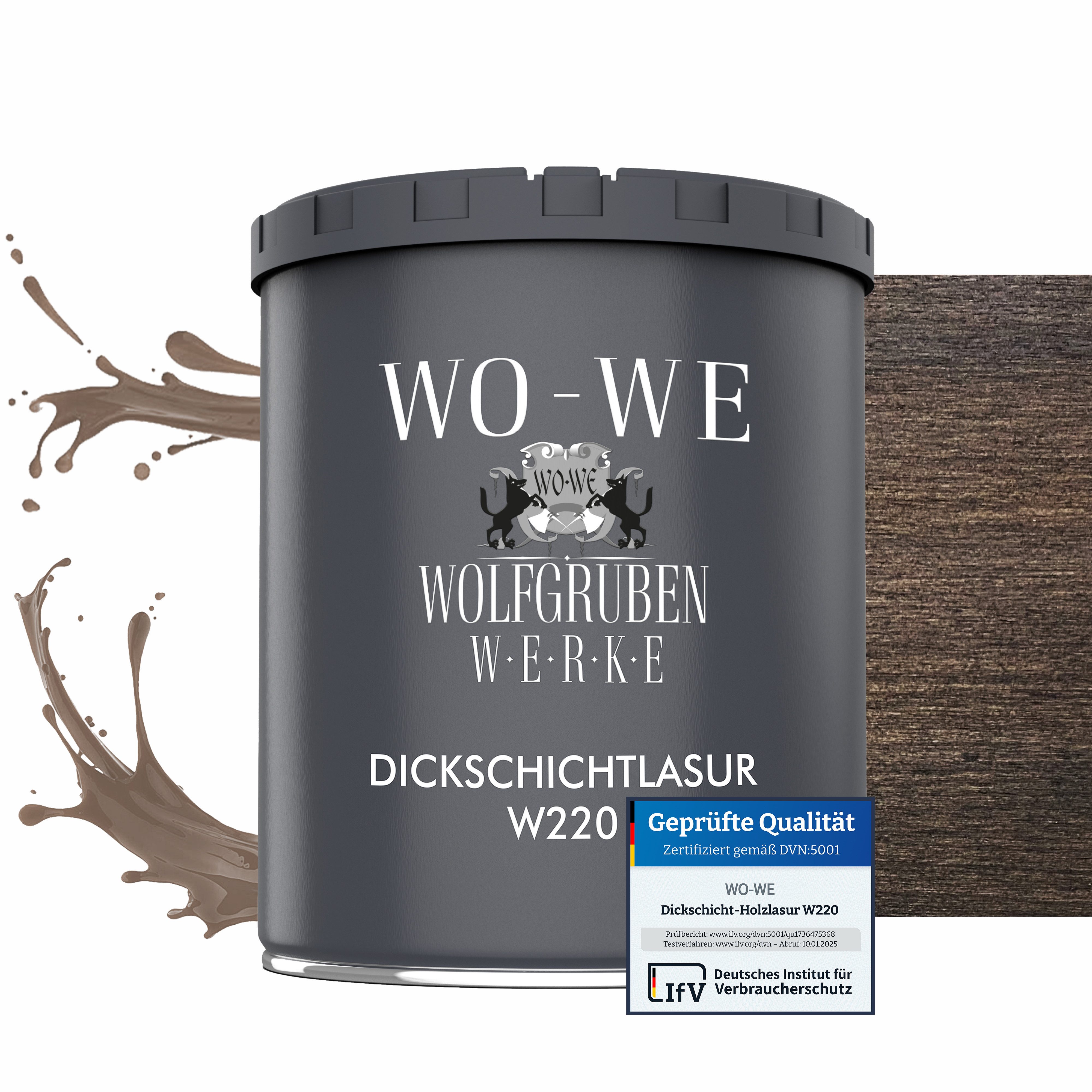 WO-WE Dickschichtlasur Holzschutzlasur 2in1 Holzlasur W220, 1-2,5L, Lösemittelfrei, UV-stabil